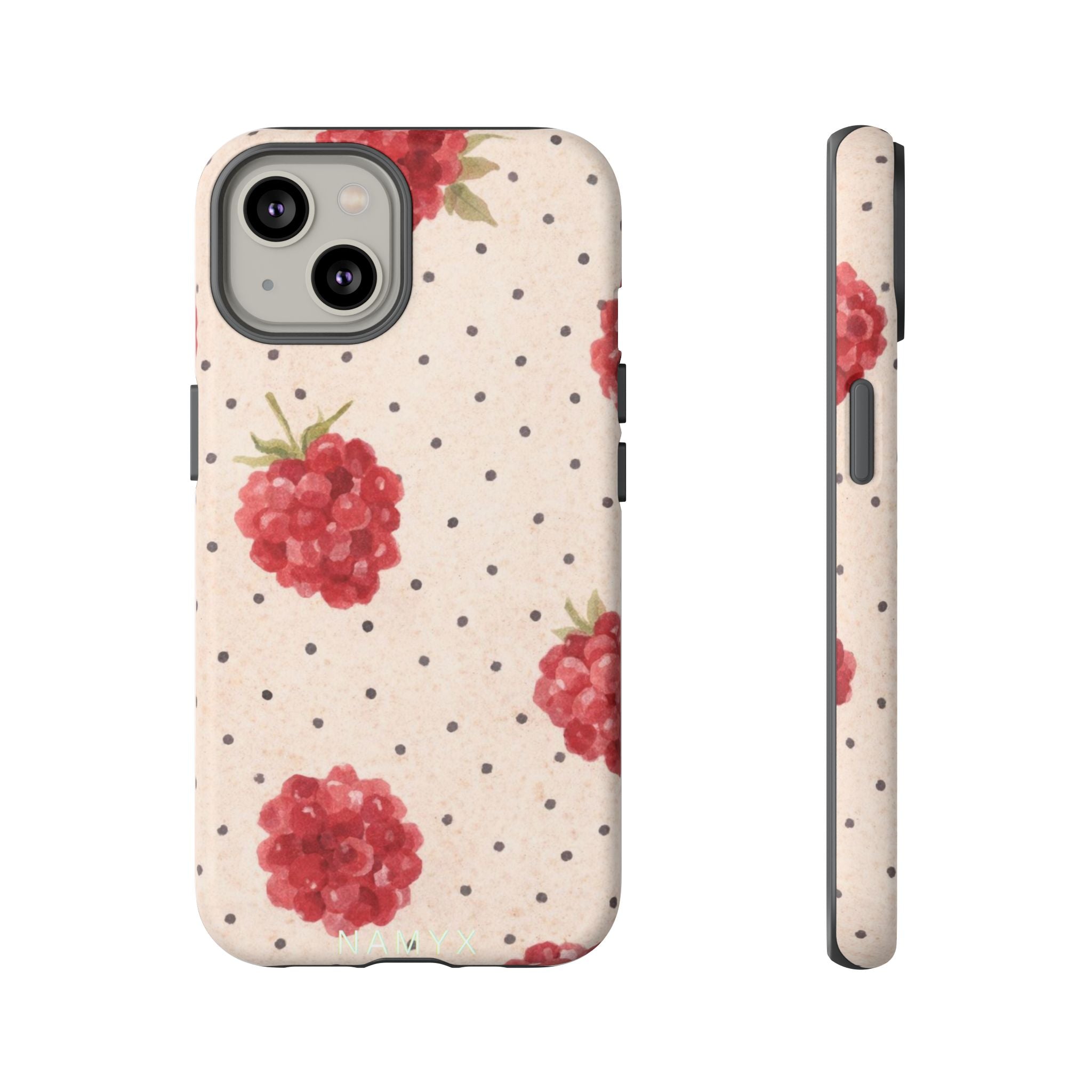 Raspberry Dotted Tough Phone Case — Vintage Floral Protective Cover