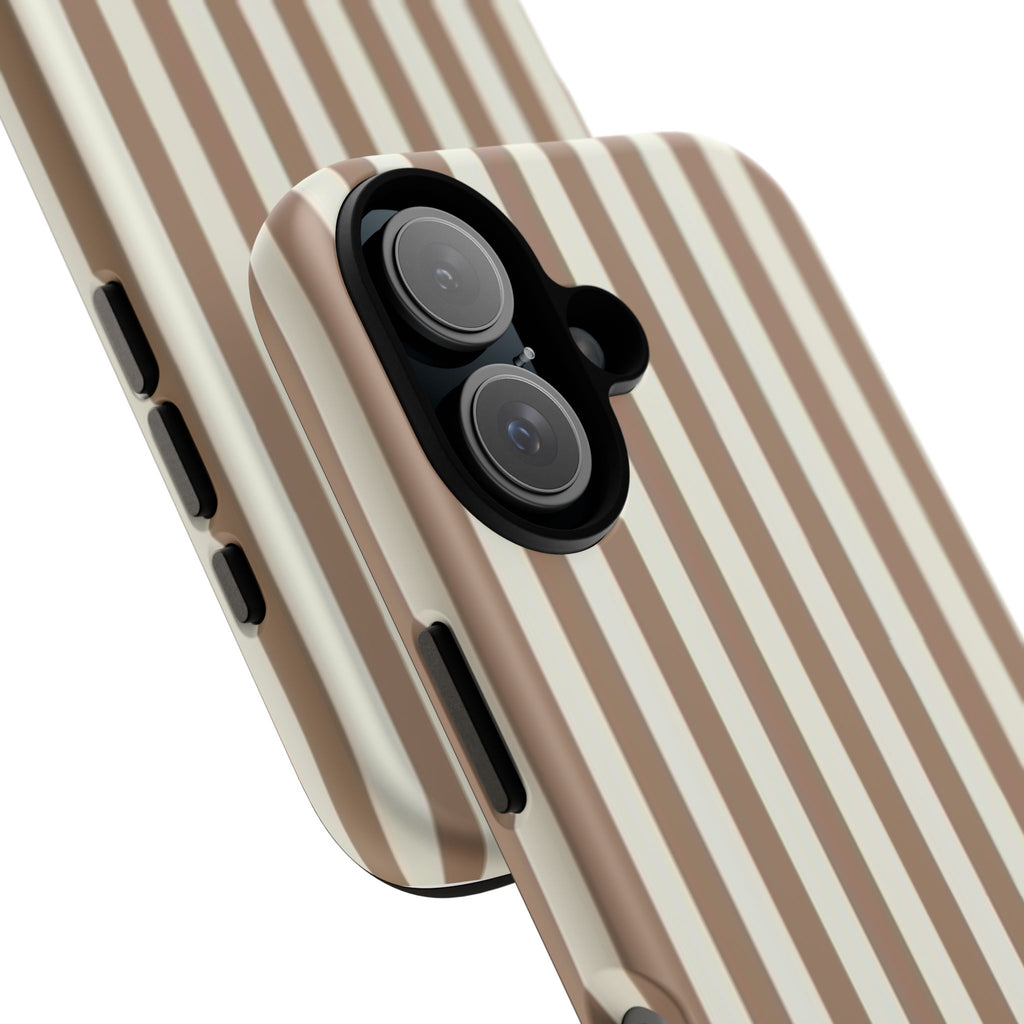Striped Beige Phone Case — Classic Vertical Brown & Cream Stripe Tough Case
