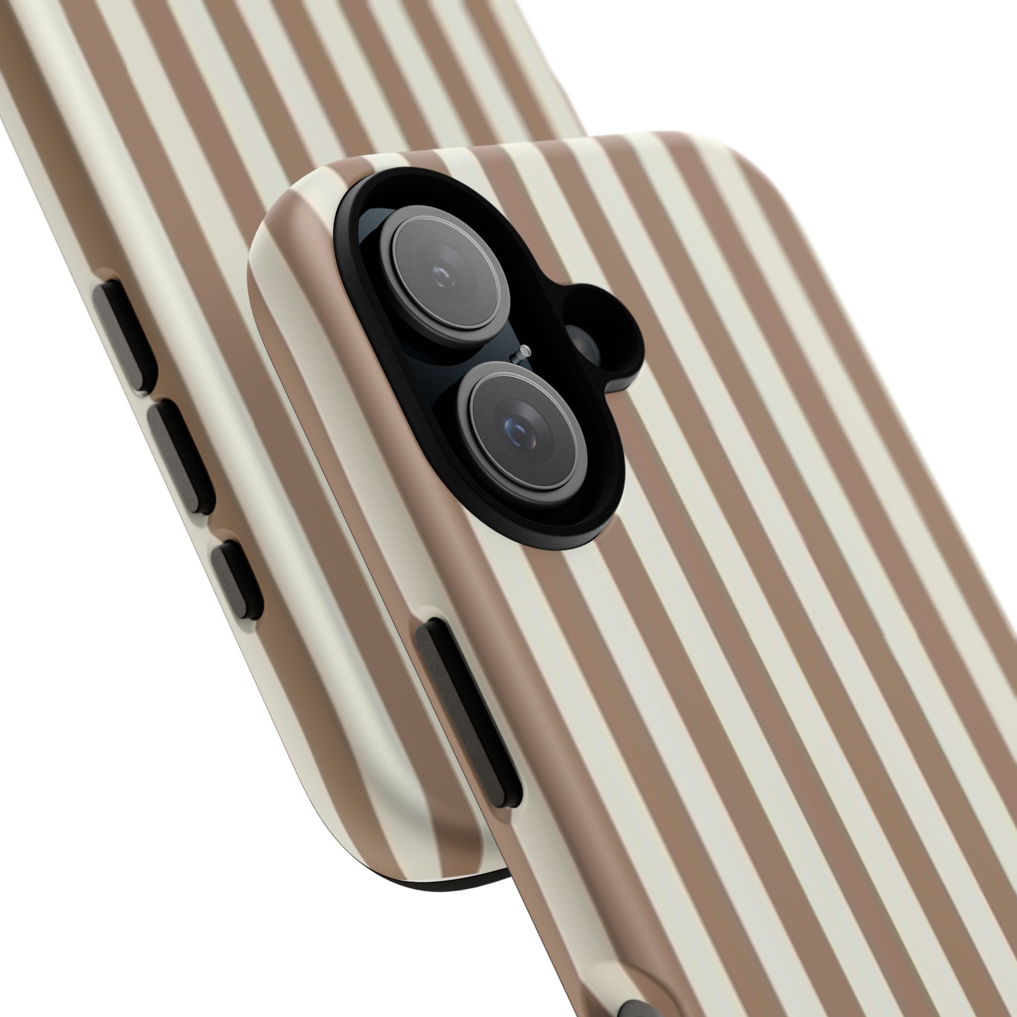 Striped Beige Phone Case — Classic Vertical Brown & Cream Stripe Tough Case
