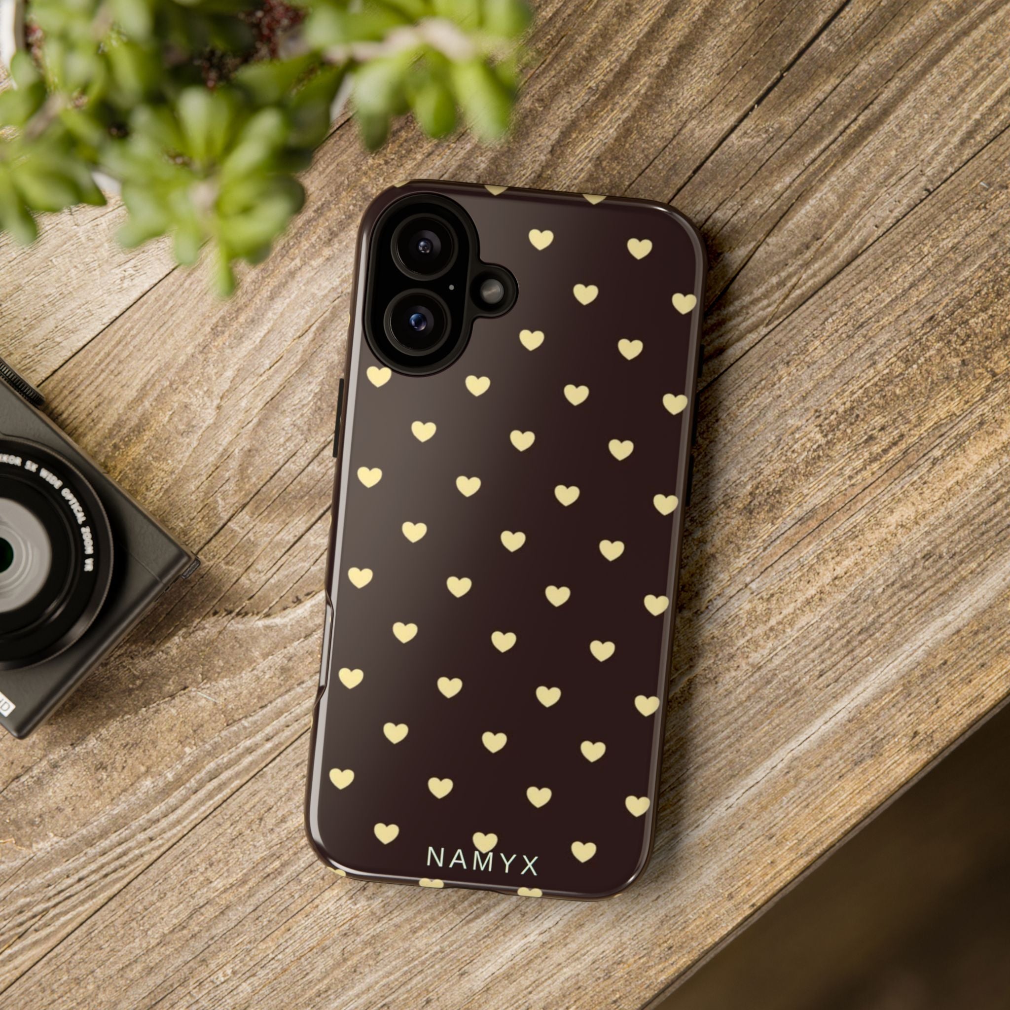 Tough Case — Brown Phone Case with Cream Heart Pattern