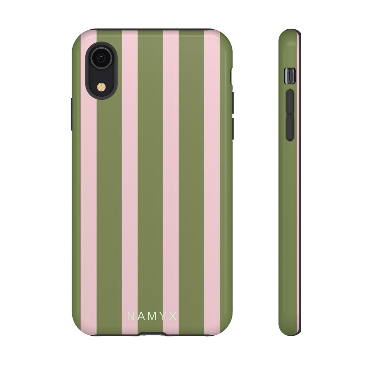 Striped Olive & Blush Tough Phone Case — Durable Protective Phone Cover