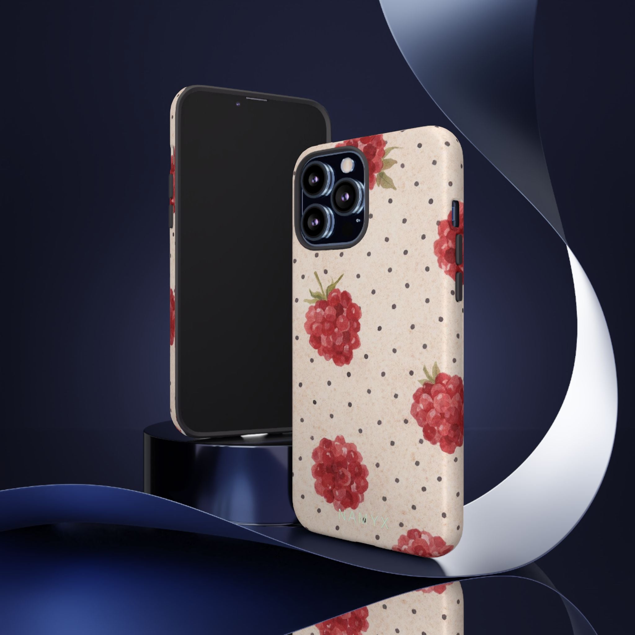 Raspberry Dotted Tough Phone Case — Vintage Floral Protective Cover