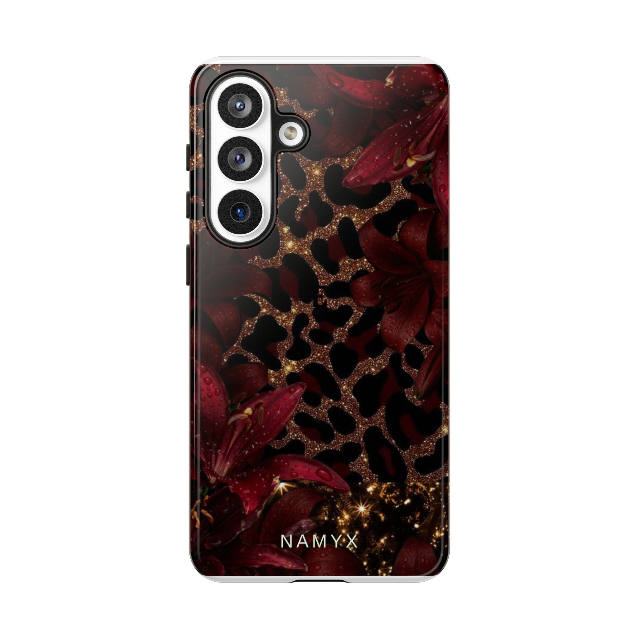 Protective Phone Case — Burgundy Floral & Gold Leopard Print Tough Case