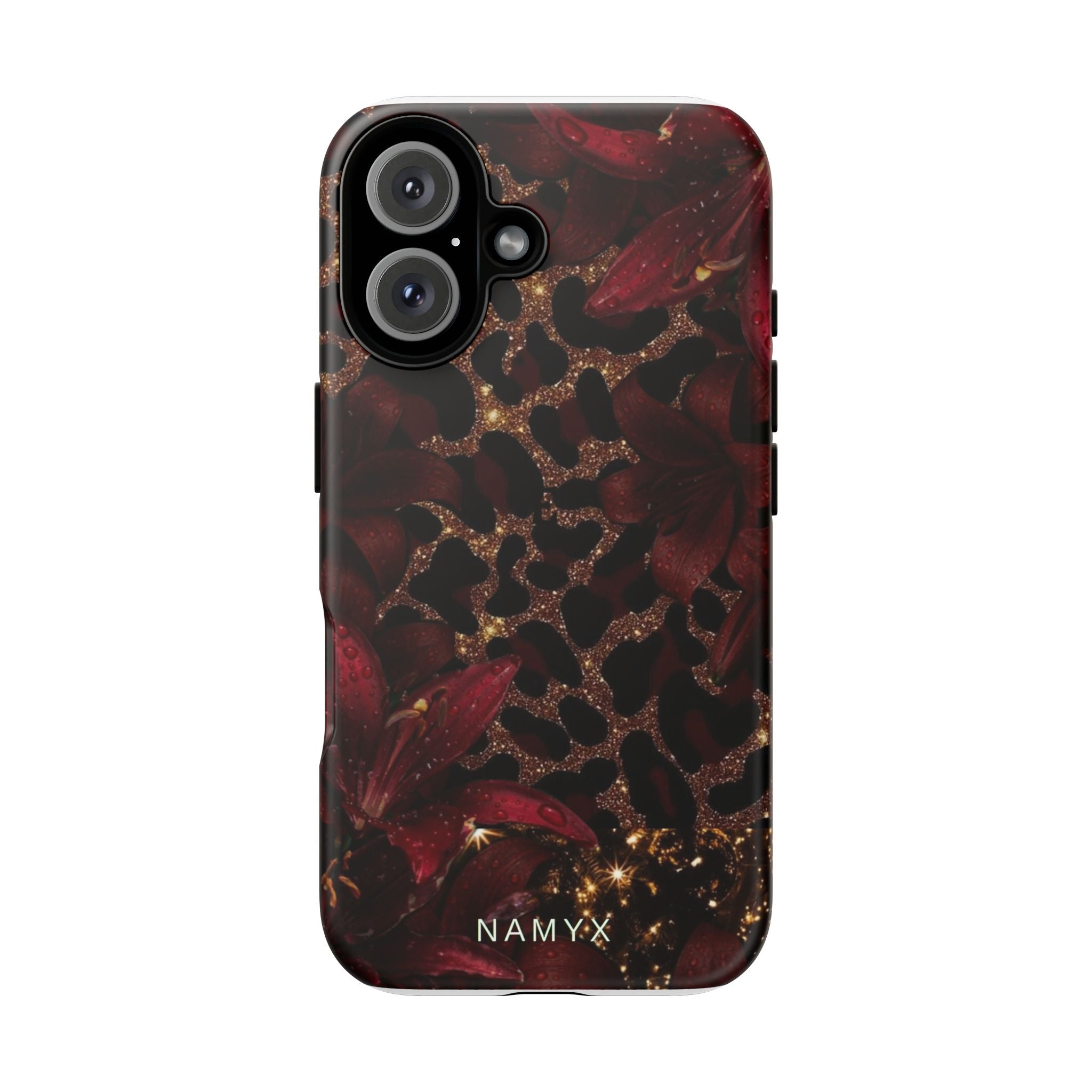 Protective Phone Case — Burgundy Floral & Gold Leopard Print Tough Case