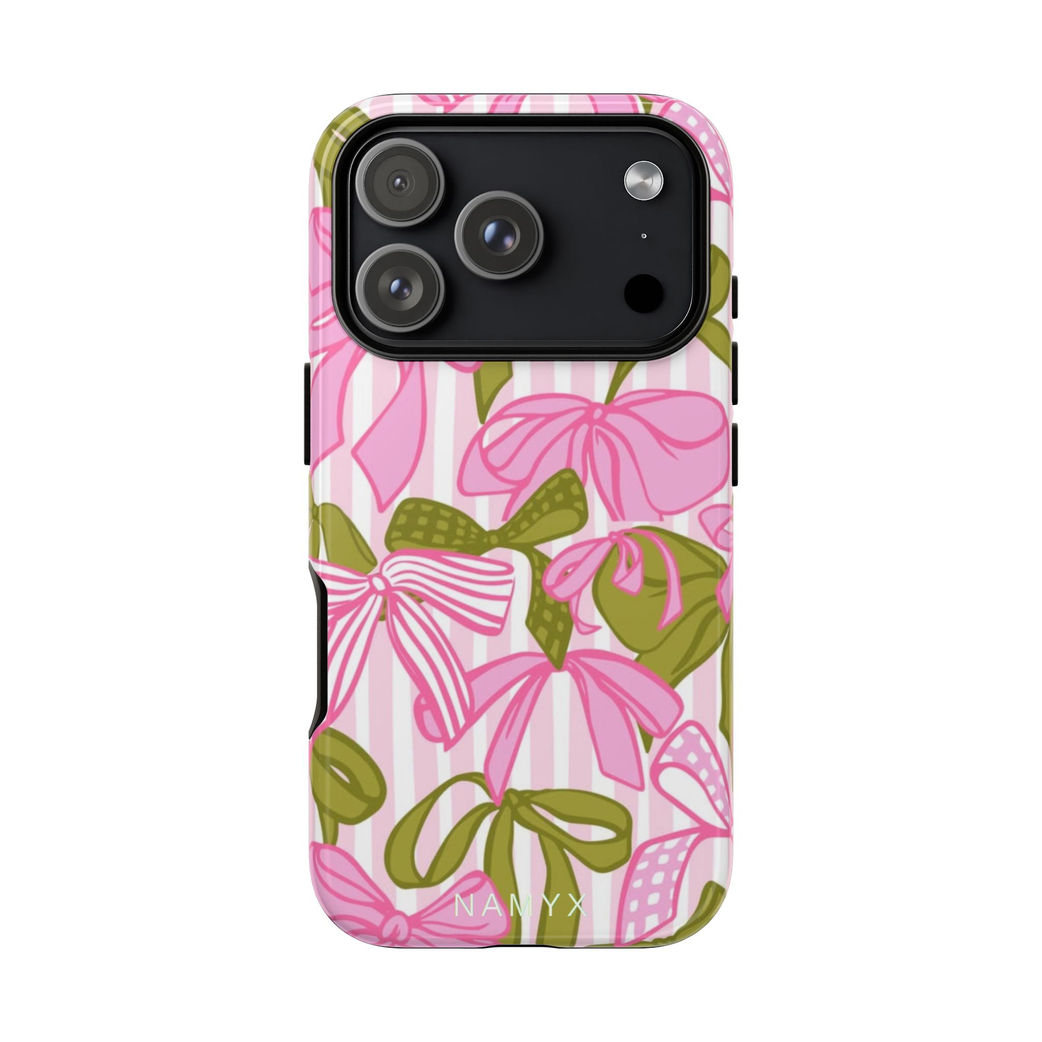 Bow Pattern Tough Case - Pink & Olive Floral Phone Cover