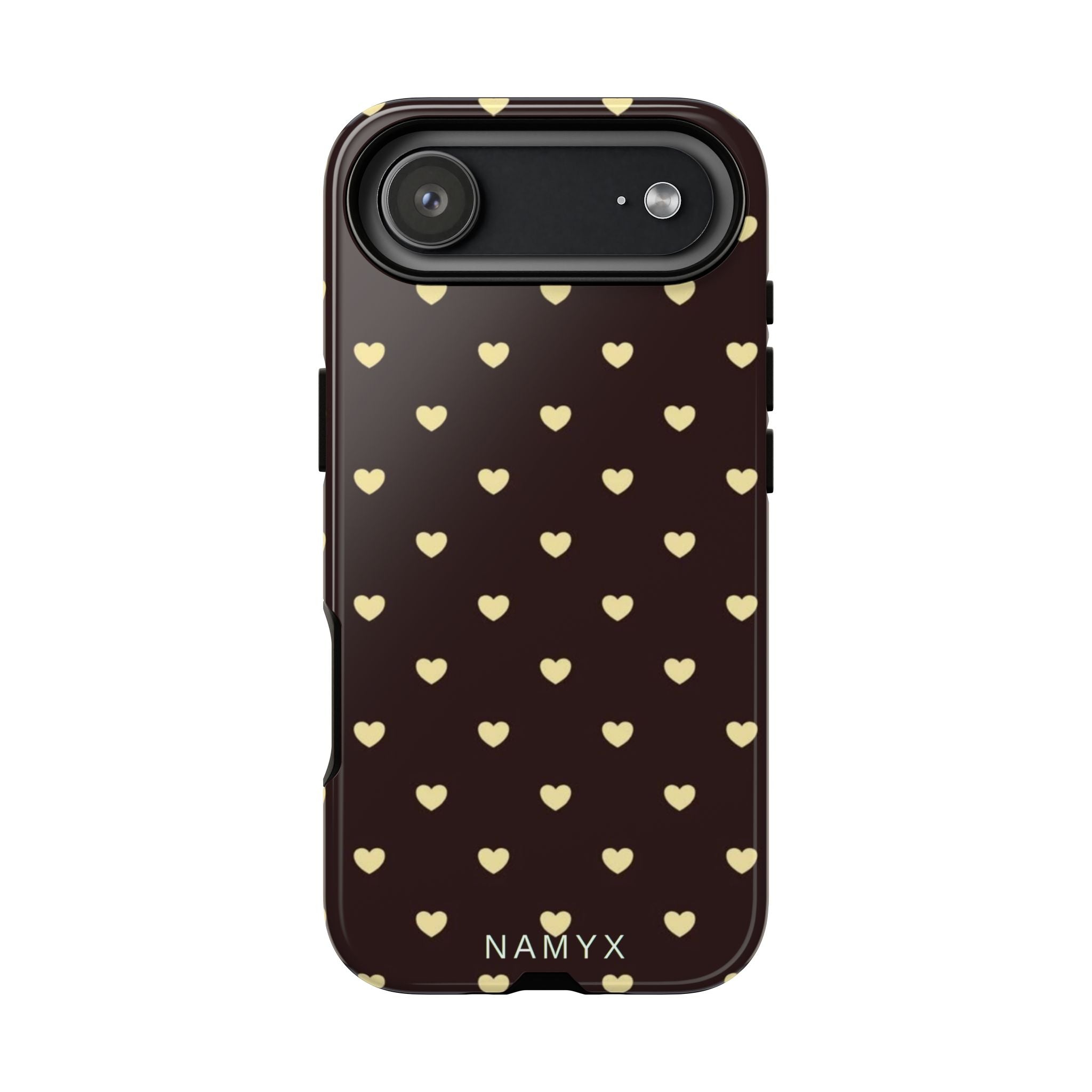 Tough Case — Brown Phone Case with Cream Heart Pattern