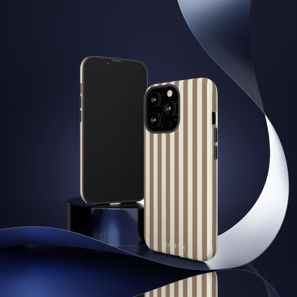 Striped Beige Phone Case — Classic Vertical Brown & Cream Stripe Tough Case