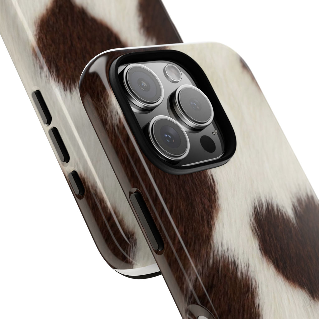 Cowhide Heart Phone Case — Cute Cow Print Protective iPhone Cover