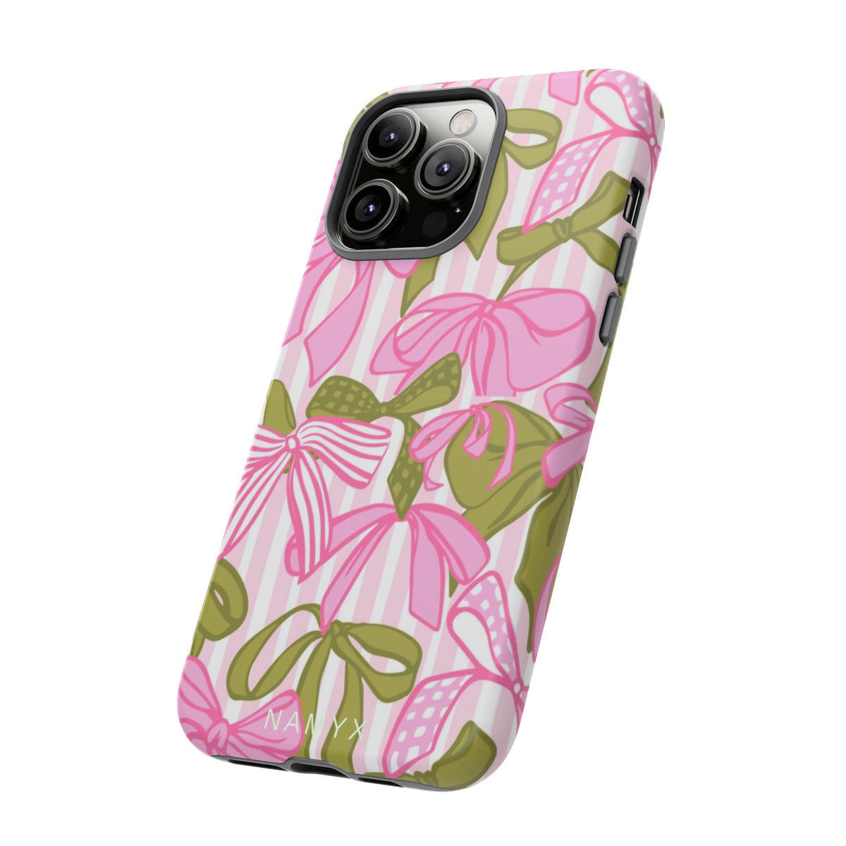Bow Pattern Tough Case - Pink & Olive Floral Phone Cover