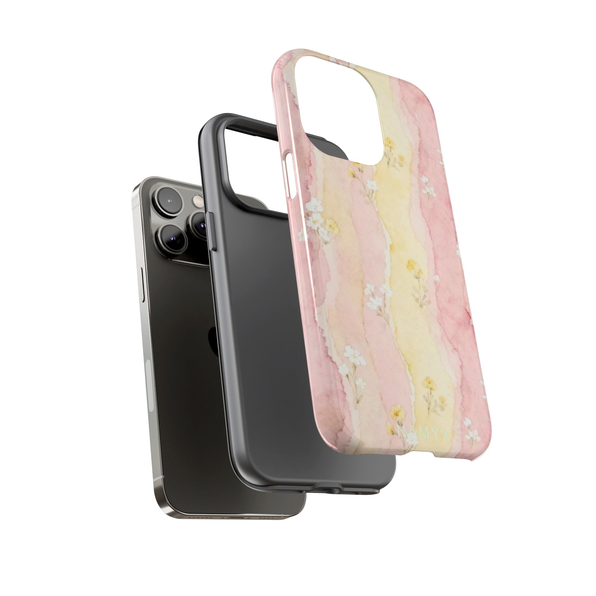 Floral Watercolor Tough Phone Case — Pink & Yellow Daisy Protective Cover