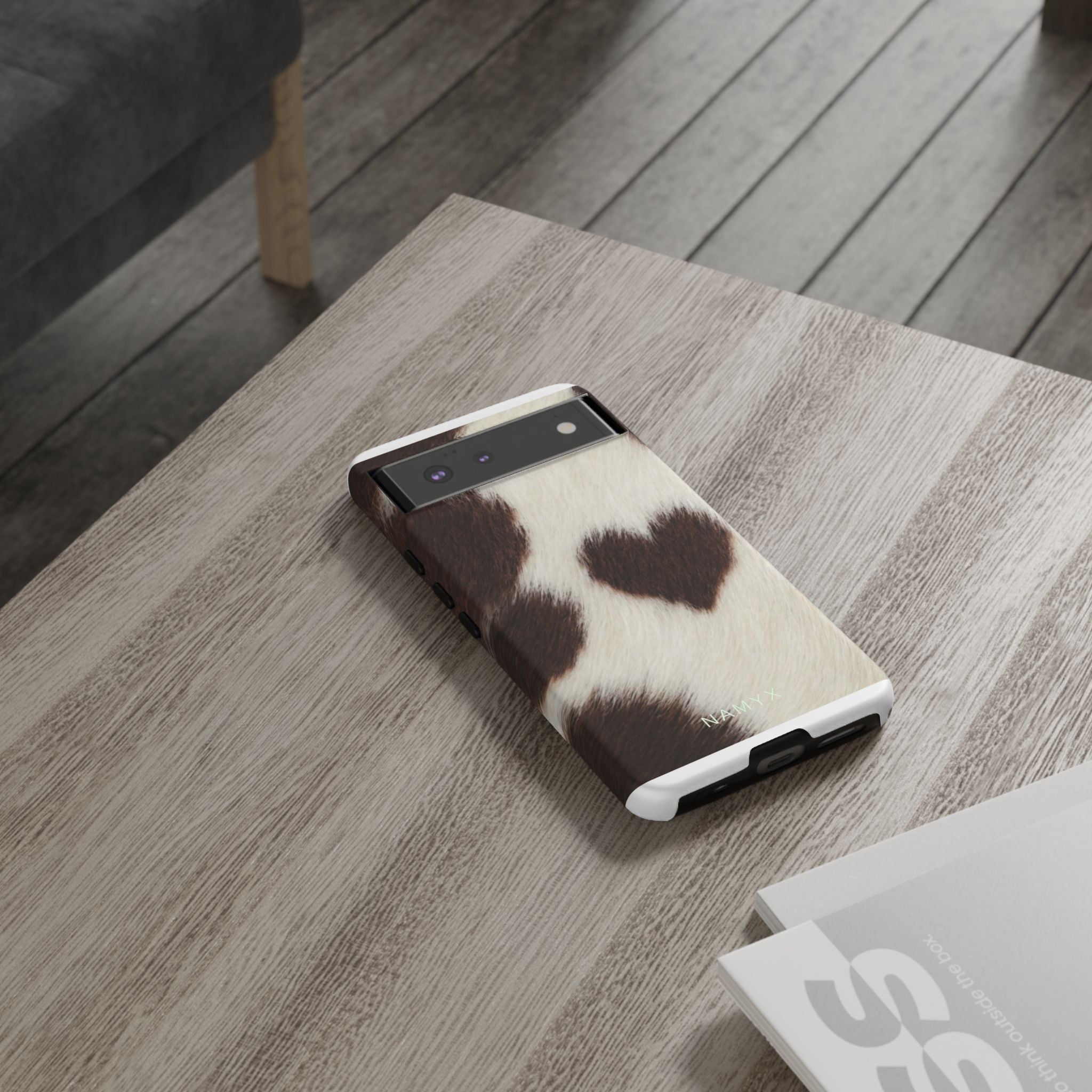 Cowhide Heart Phone Case — Cute Cow Print Protective iPhone Cover