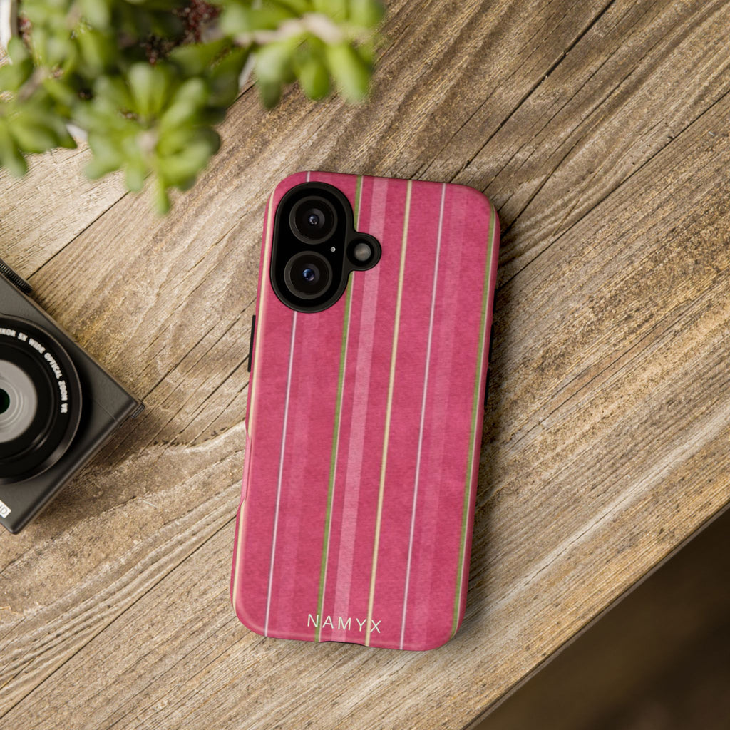 Pink Vertical Stripe Tough Phone Case — Durable Protective iPhone Cover with Subtle Vintage Stripes