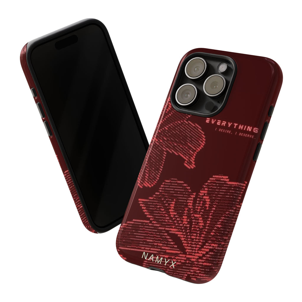 Floral Tough Phone Case — 'Everything' Burgundy Protective Cover