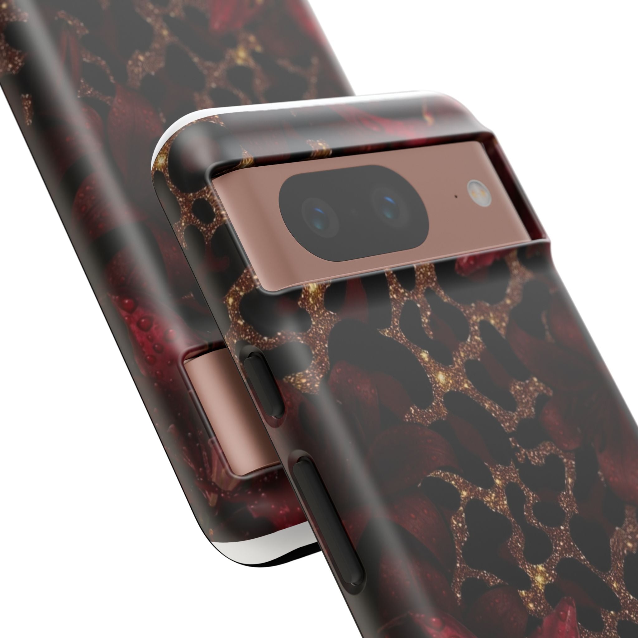 Protective Phone Case — Burgundy Floral & Gold Leopard Print Tough Case