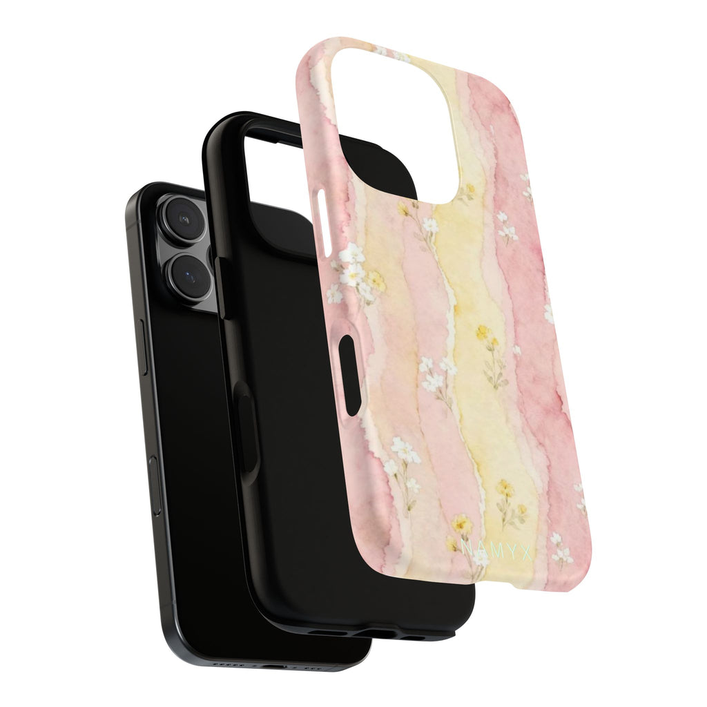 Floral Watercolor Tough Phone Case — Pink & Yellow Daisy Protective Cover