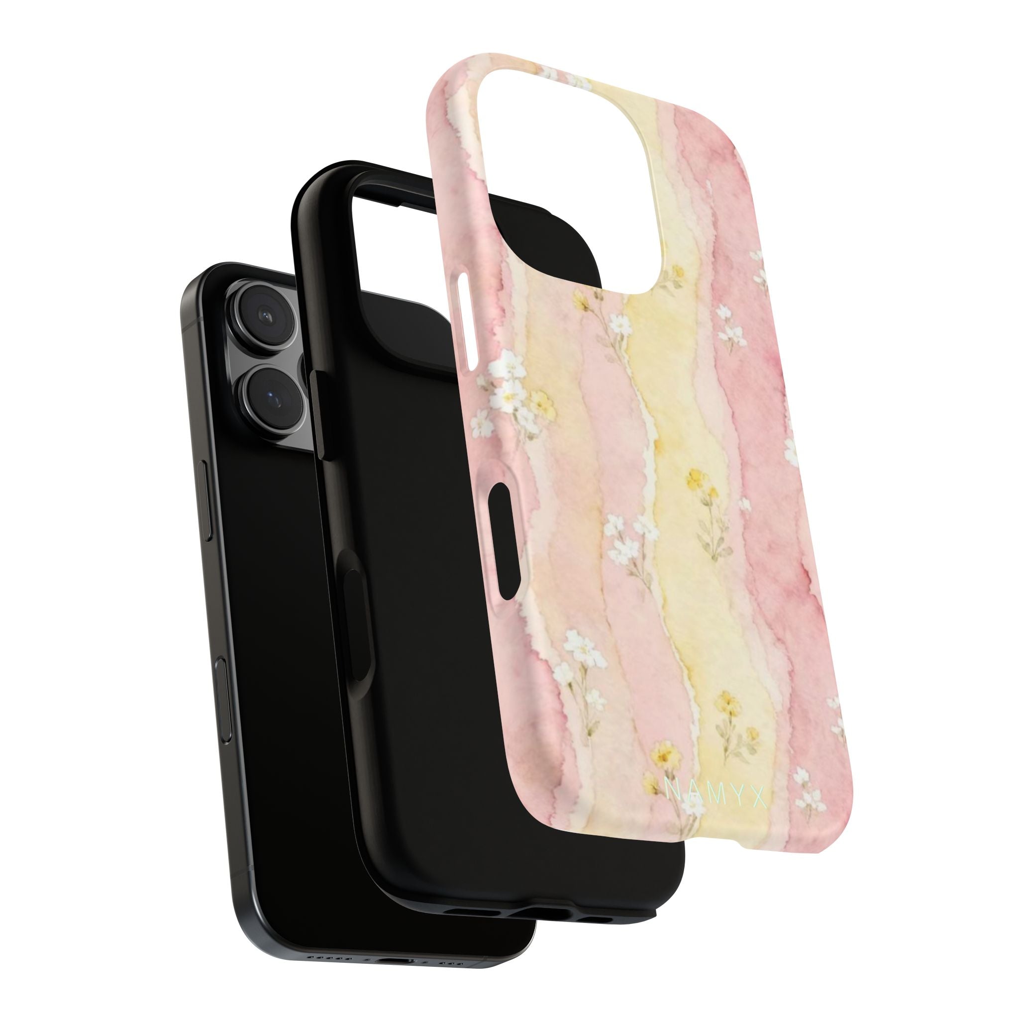 Floral Watercolor Tough Phone Case — Pink & Yellow Daisy Protective Cover