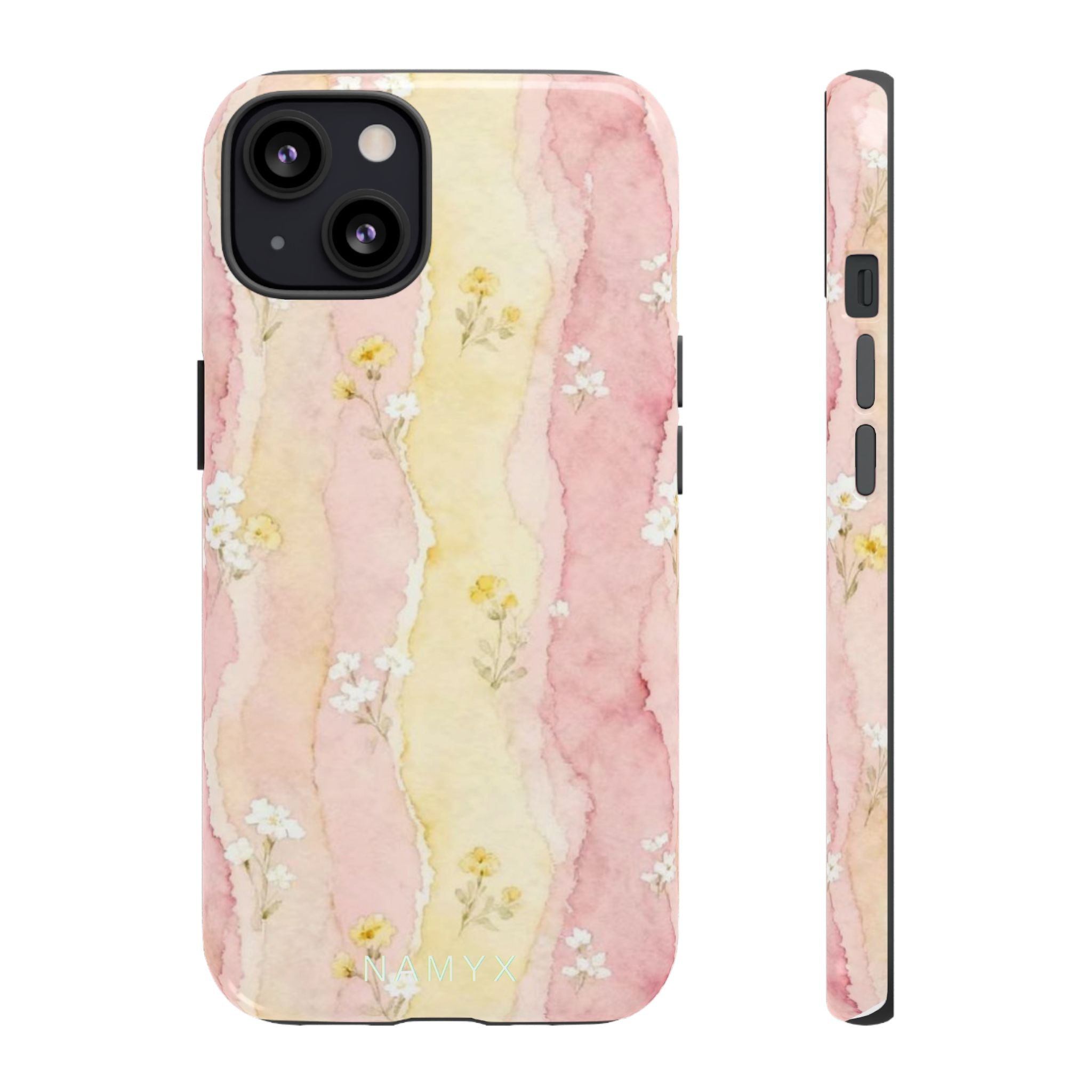 Floral Watercolor Tough Phone Case — Pink & Yellow Daisy Protective Cover