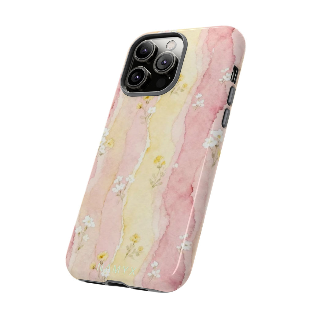 Floral Watercolor Tough Phone Case — Pink & Yellow Daisy Protective Cover