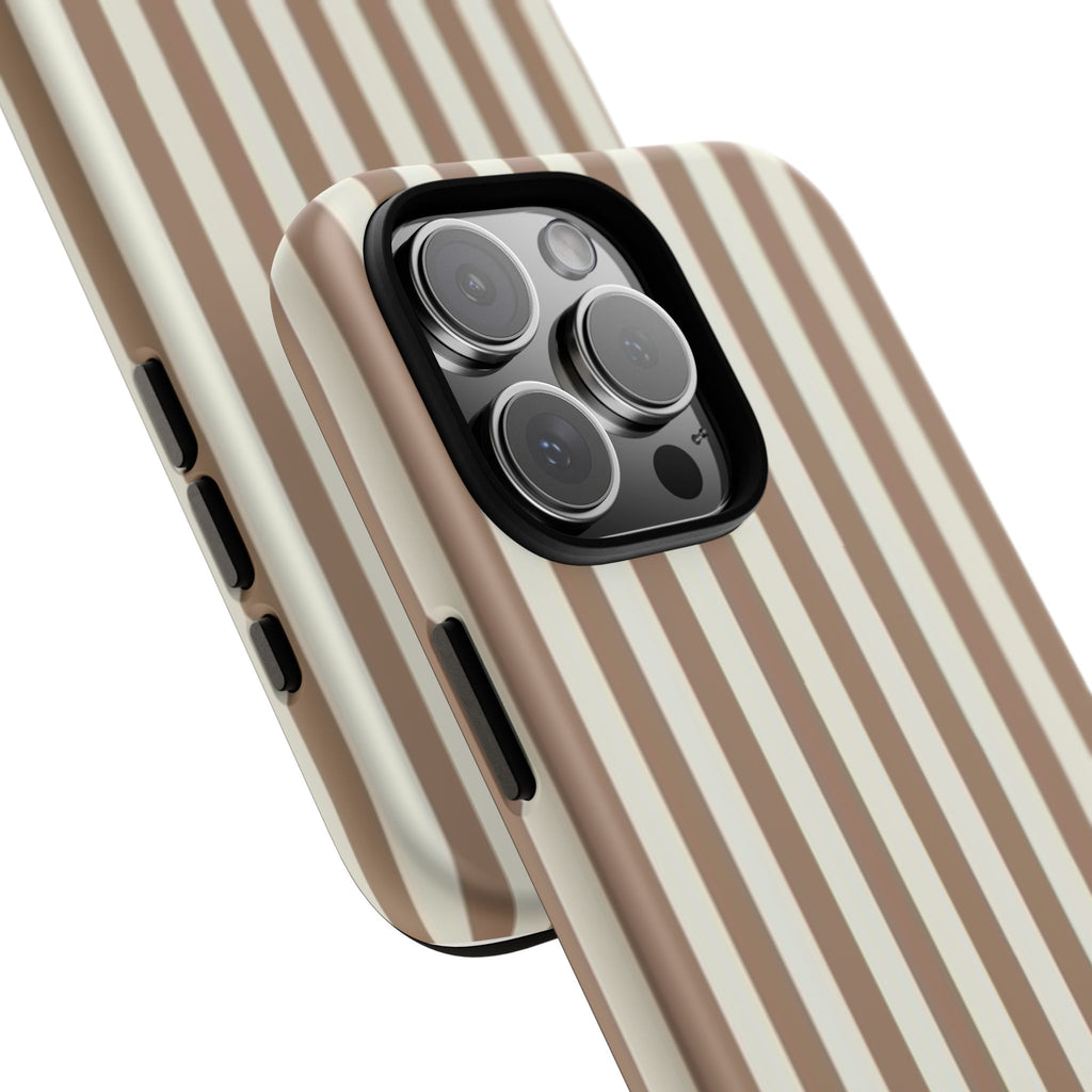 Striped Beige Phone Case — Classic Vertical Brown & Cream Stripe Tough Case