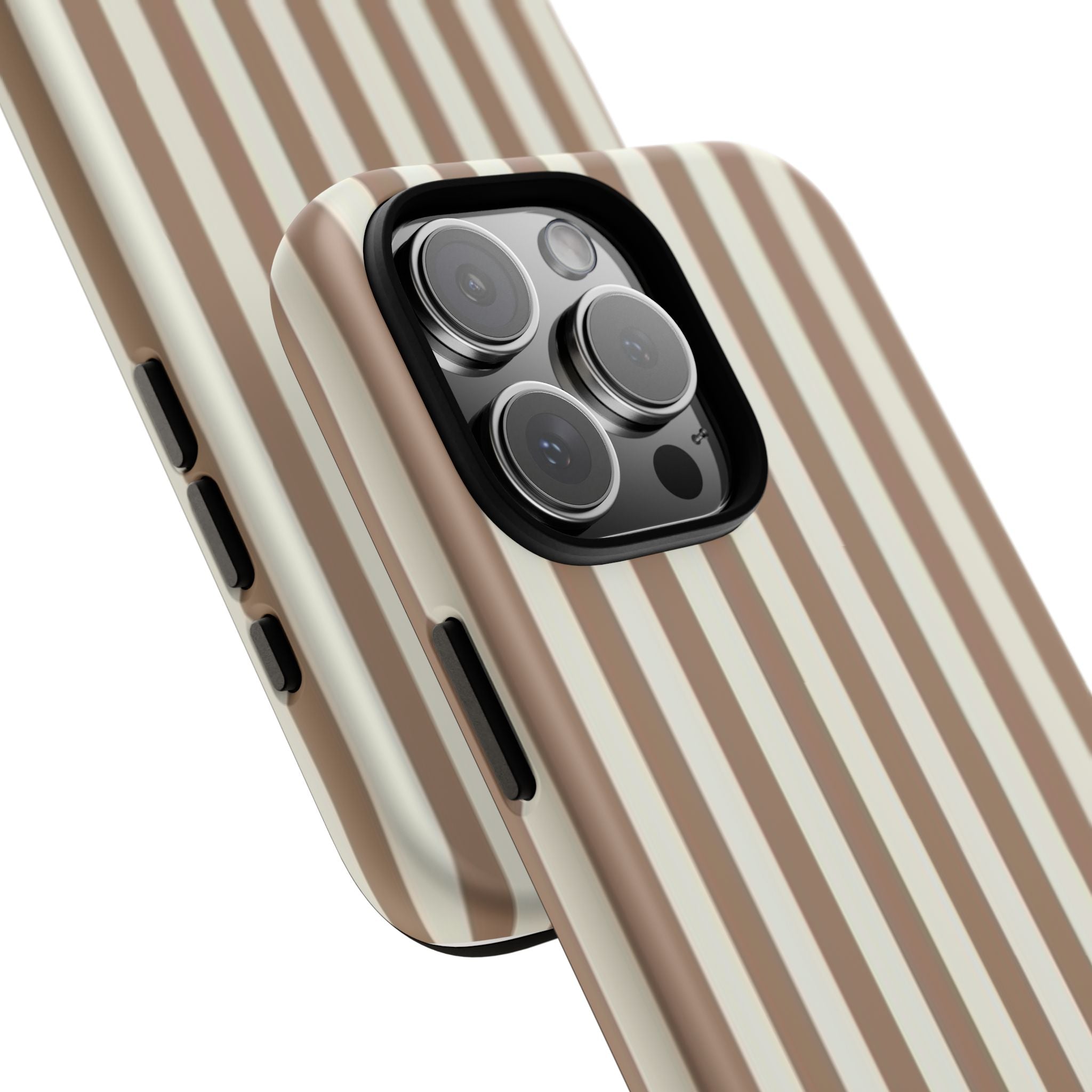 Striped Beige Phone Case — Classic Vertical Brown & Cream Stripe Tough Case