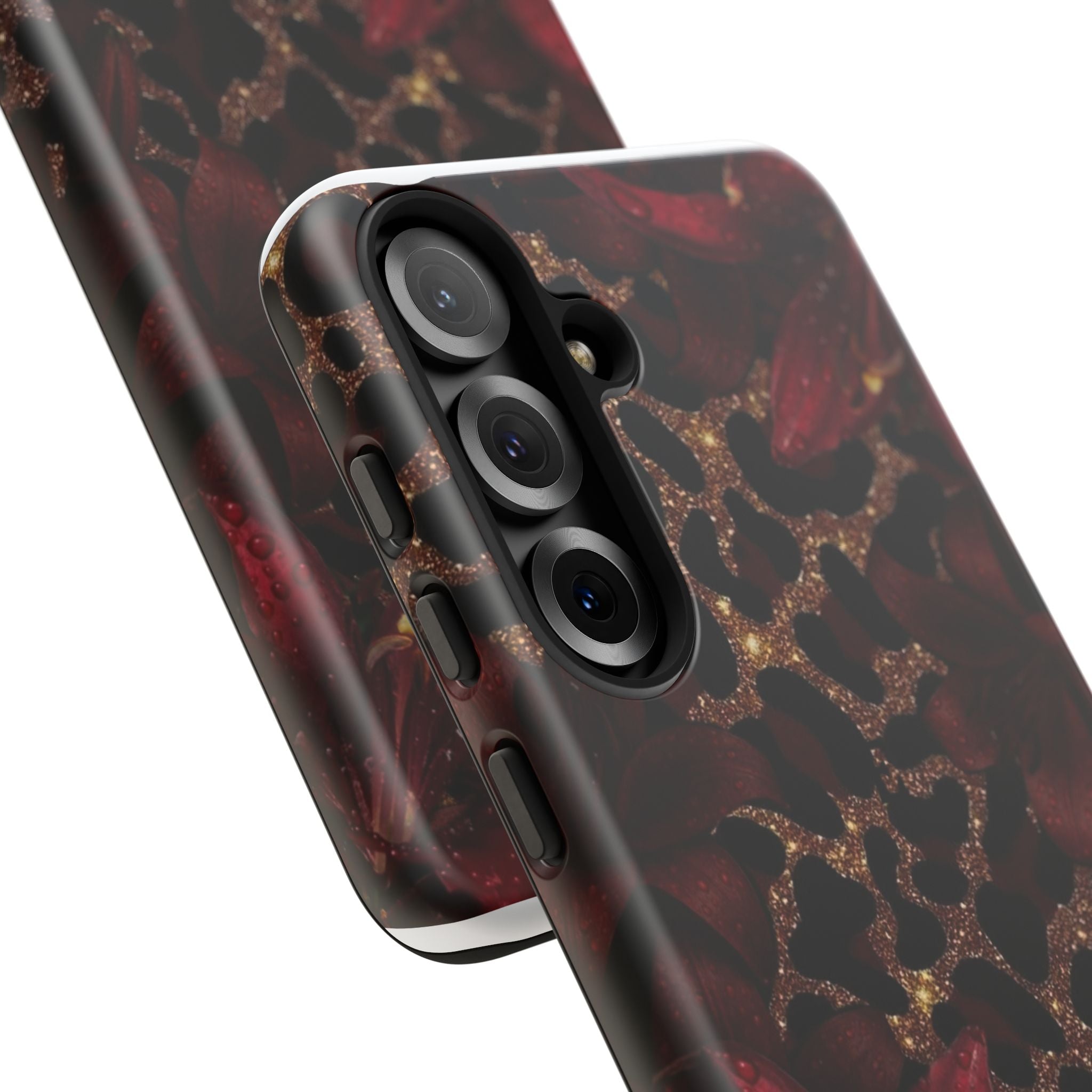 Protective Phone Case — Burgundy Floral & Gold Leopard Print Tough Case
