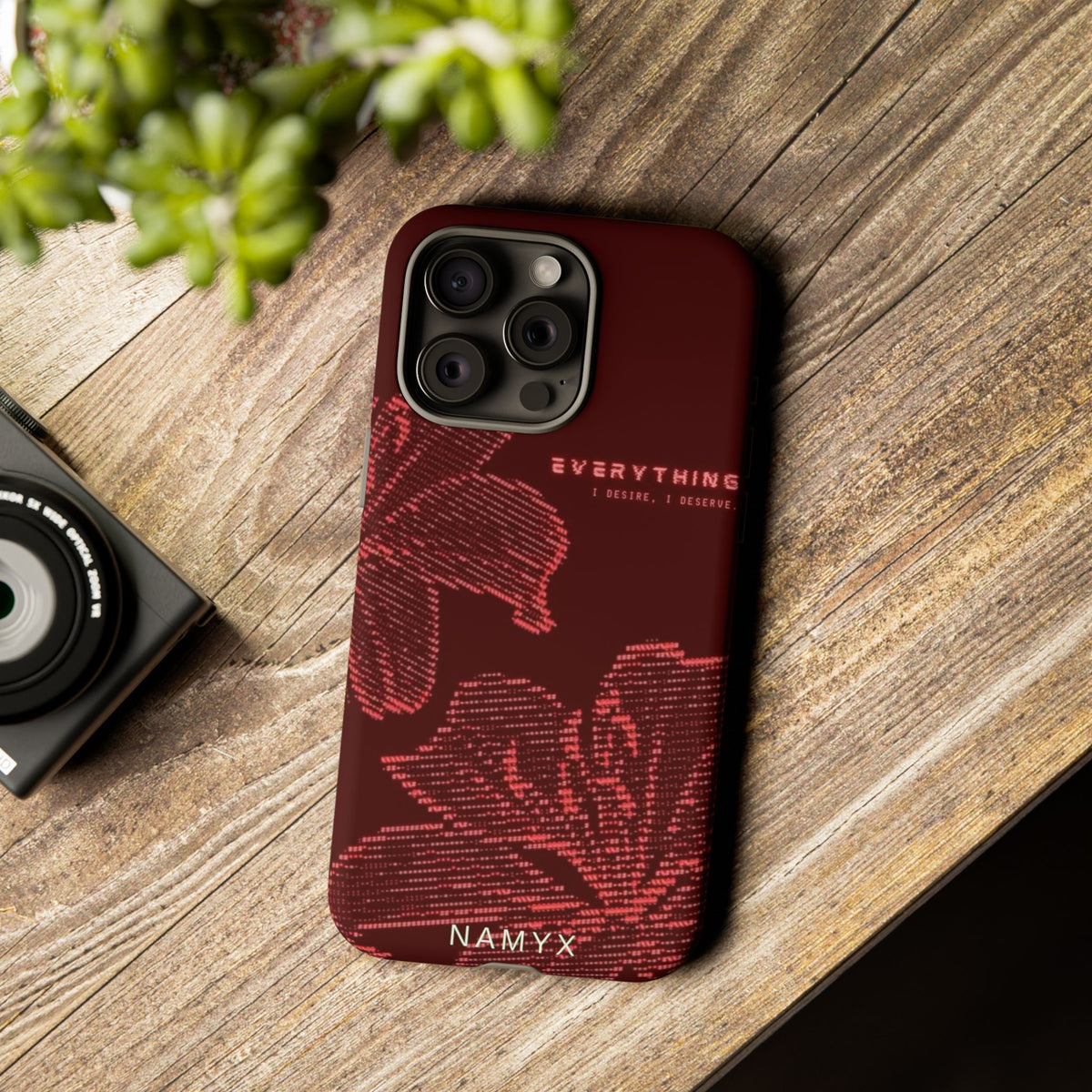 Floral Tough Phone Case — 'Everything' Burgundy Protective Cover