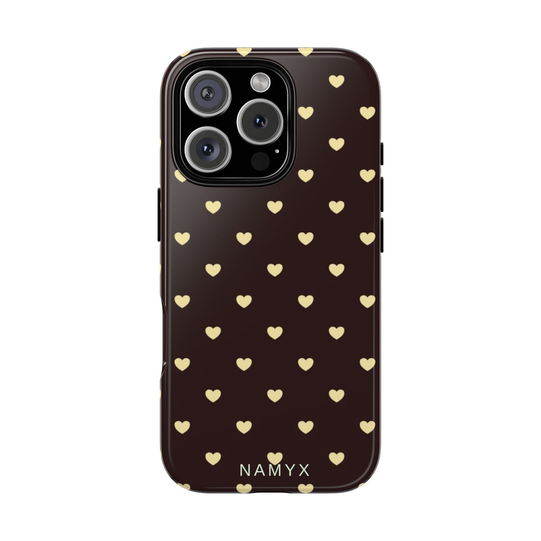 Tough Case — Brown Phone Case with Cream Heart Pattern