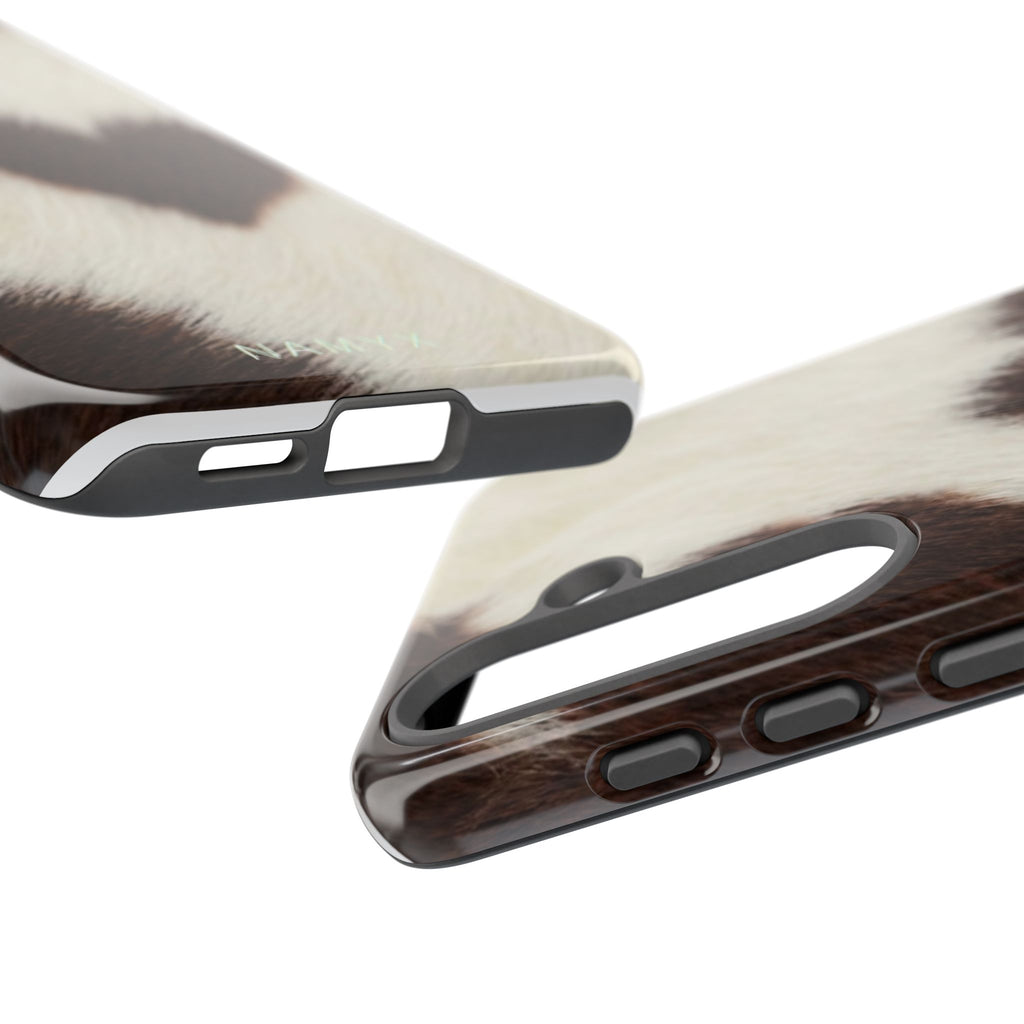 Cowhide Heart Phone Case — Cute Cow Print Protective iPhone Cover