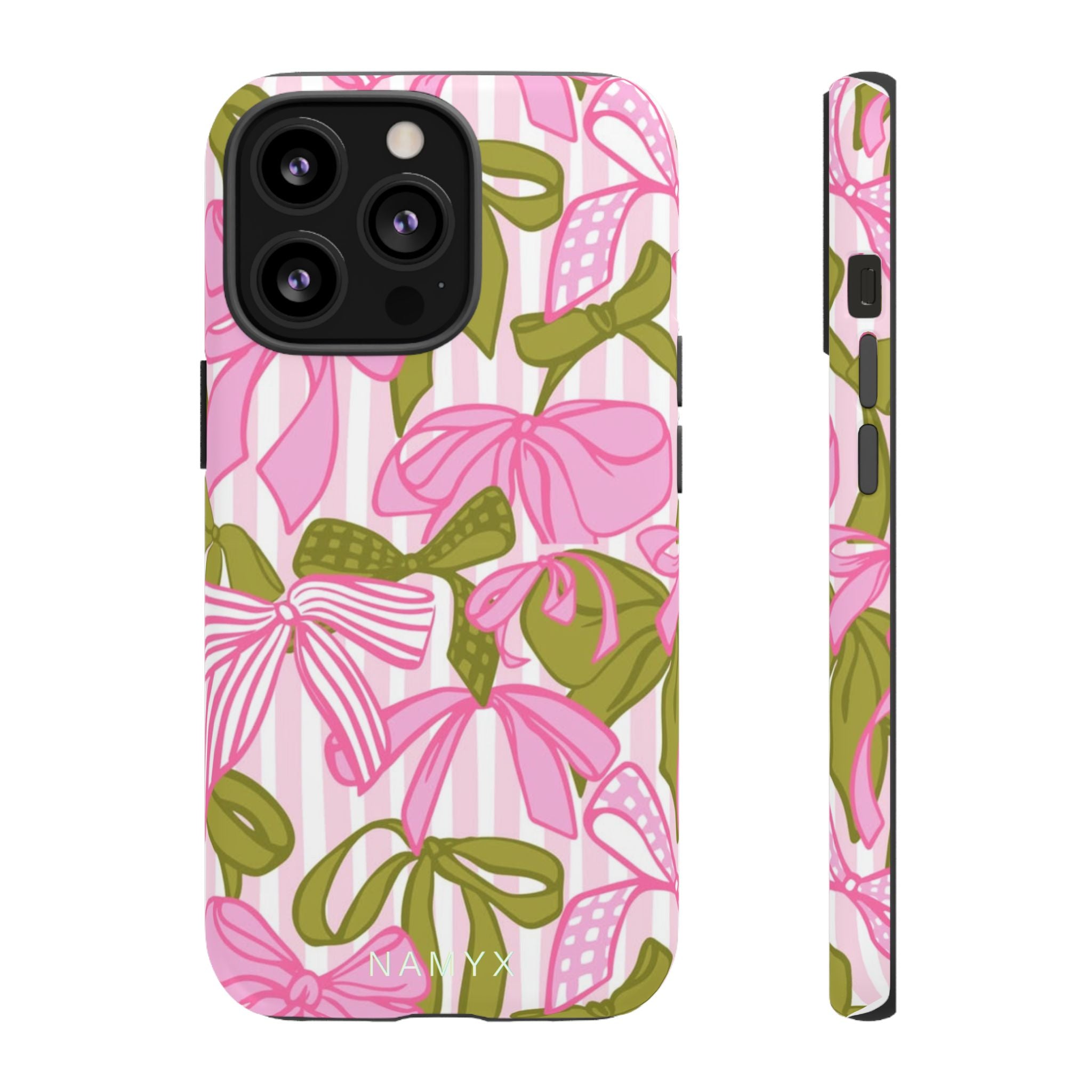 Bow Pattern Tough Case - Pink & Olive Floral Phone Cover