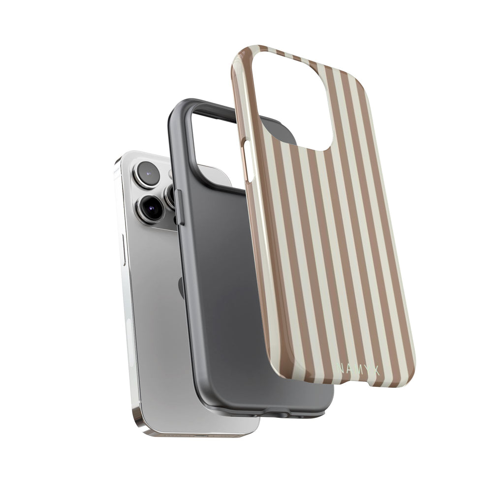 Striped Beige Phone Case — Classic Vertical Brown & Cream Stripe Tough Case