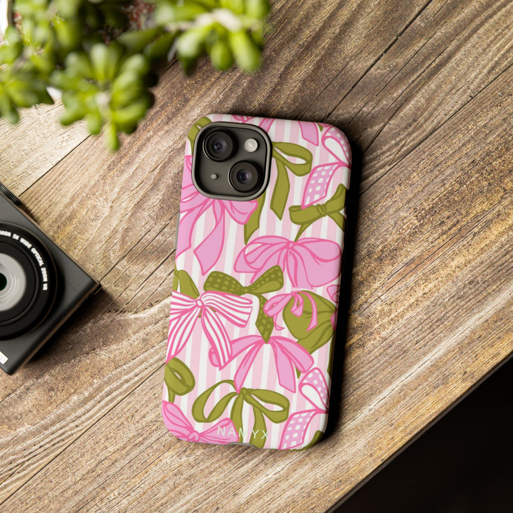 Bow Pattern Tough Case - Pink & Olive Floral Phone Cover