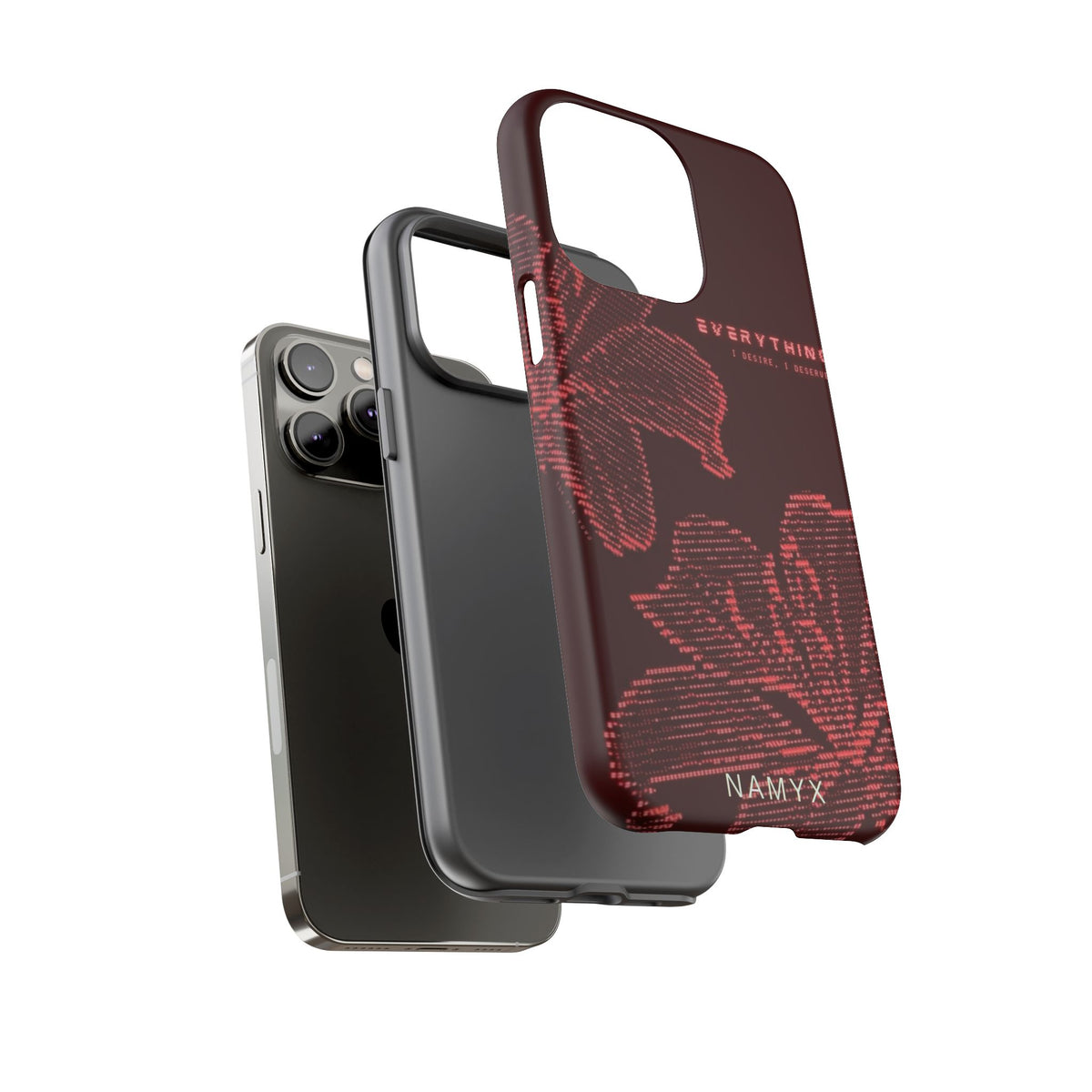 Floral Tough Phone Case — 'Everything' Burgundy Protective Cover
