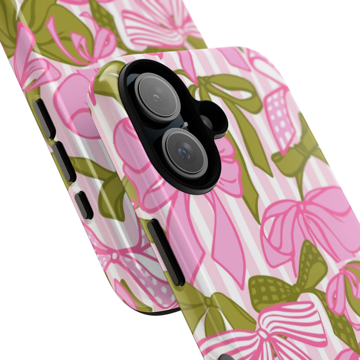 Bow Pattern Tough Case - Pink & Olive Floral Phone Cover