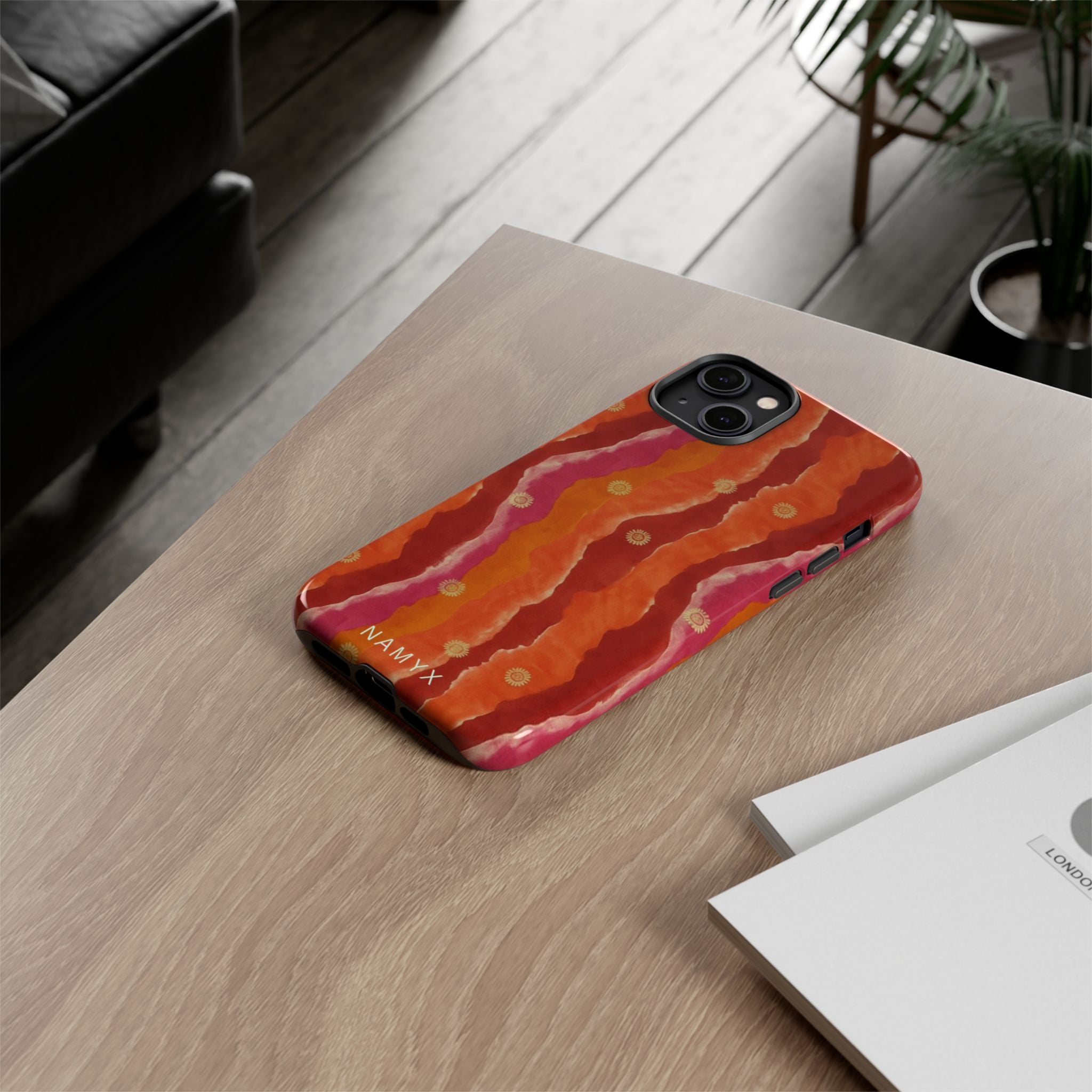 Abstract Red Waves Phone Case — Bold Orange & Pink Protective Tough Case