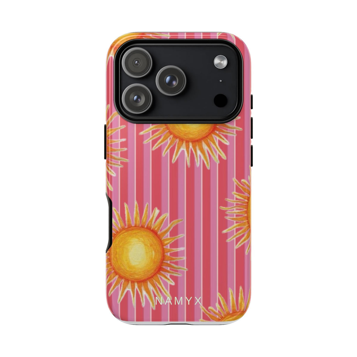 Sunburst Stripe Tough Phone Case — Bright Yellow Sun Pattern on Pink