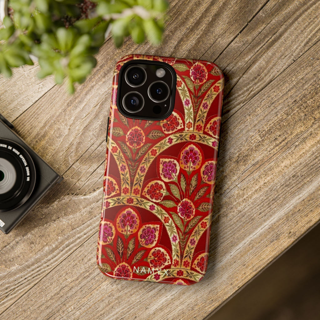 Floral Paisley Tough Phone Case — Red Gold Vintage Pattern