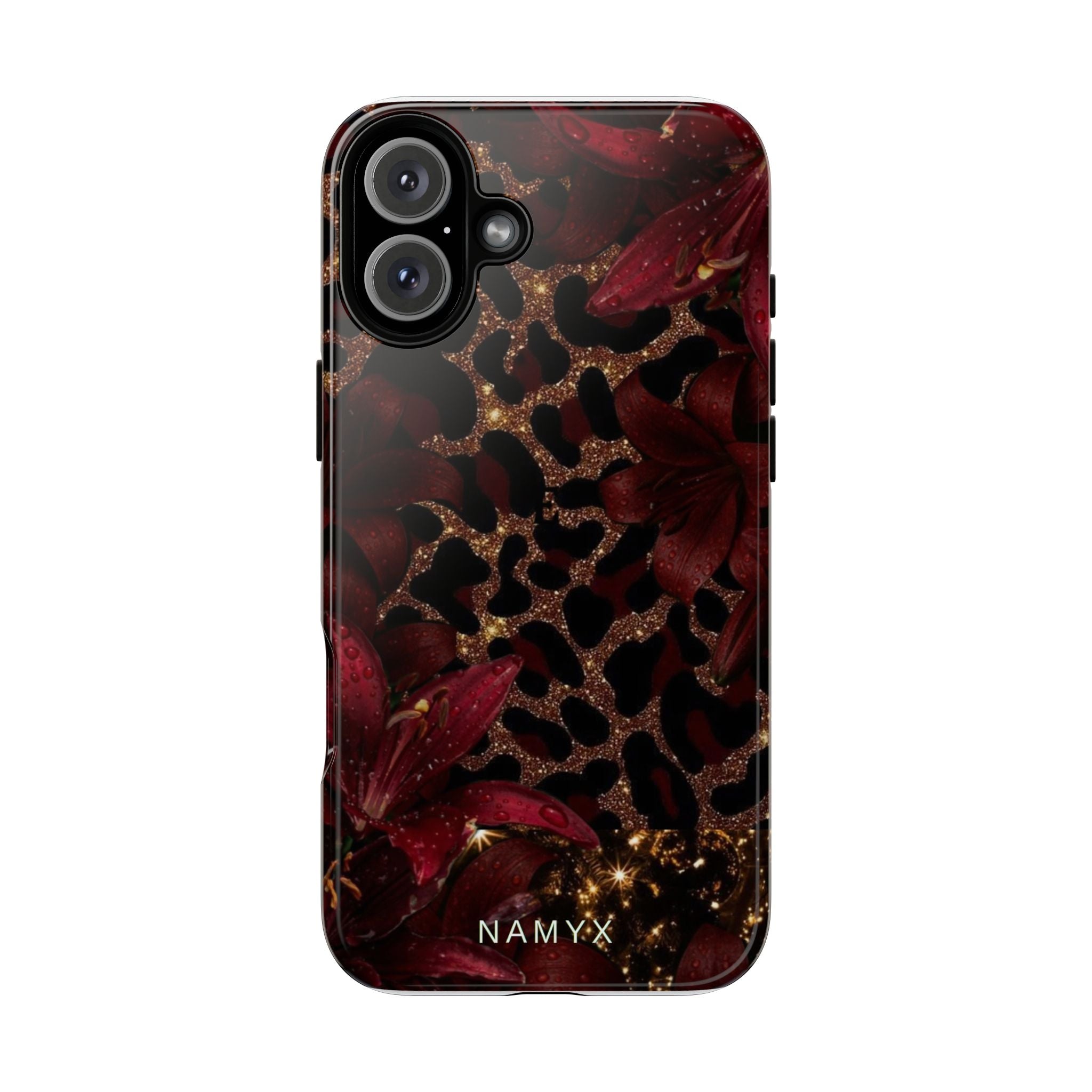 Protective Phone Case — Burgundy Floral & Gold Leopard Print Tough Case