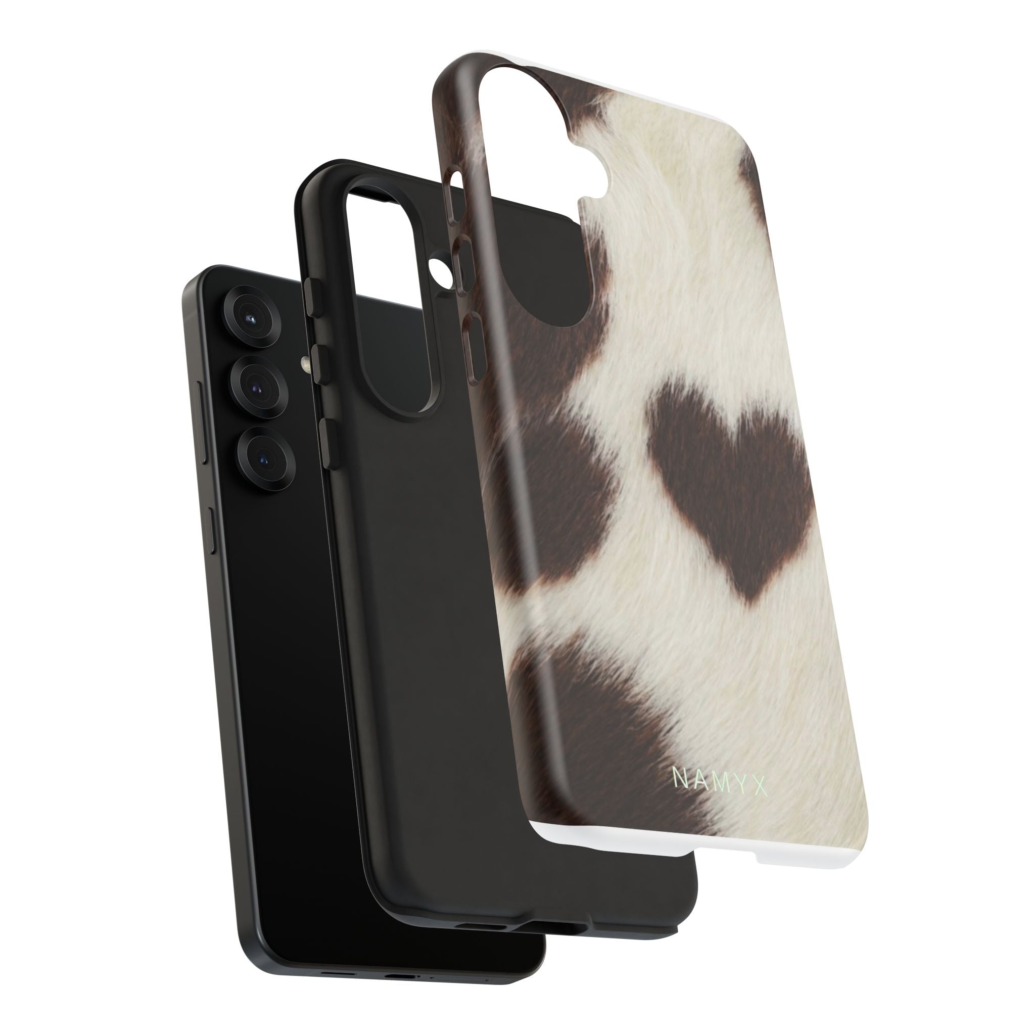 Cowhide Heart Phone Case — Cute Cow Print Protective iPhone Cover