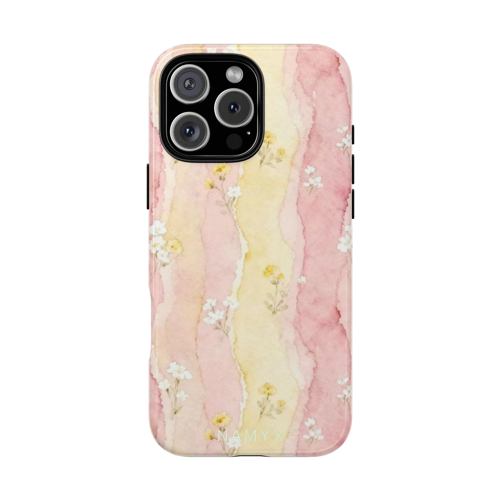Floral Watercolor Tough Phone Case — Pink & Yellow Daisy Protective Cover