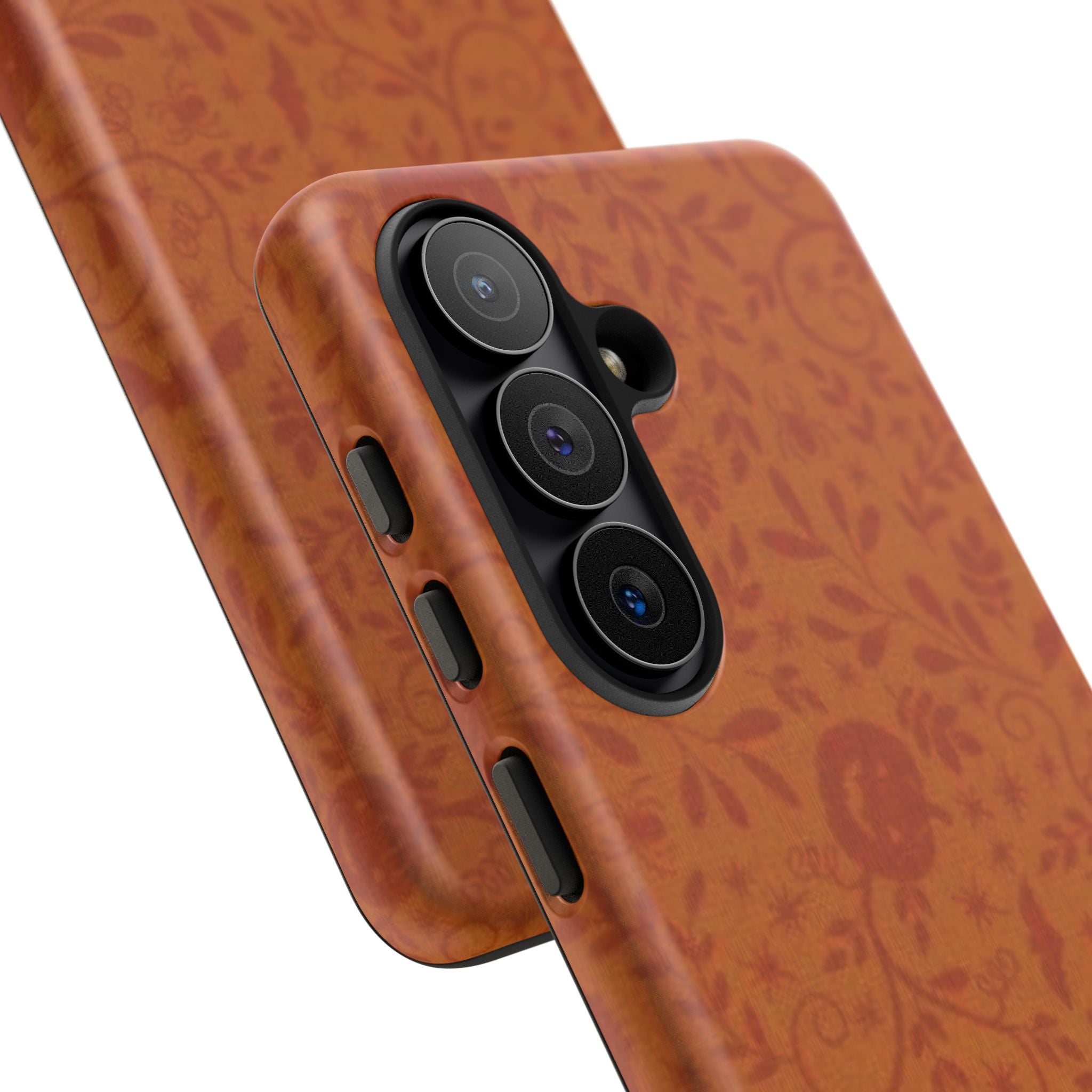 Floral Leather Phone Case — Rustic Orange Botanical Tough Case