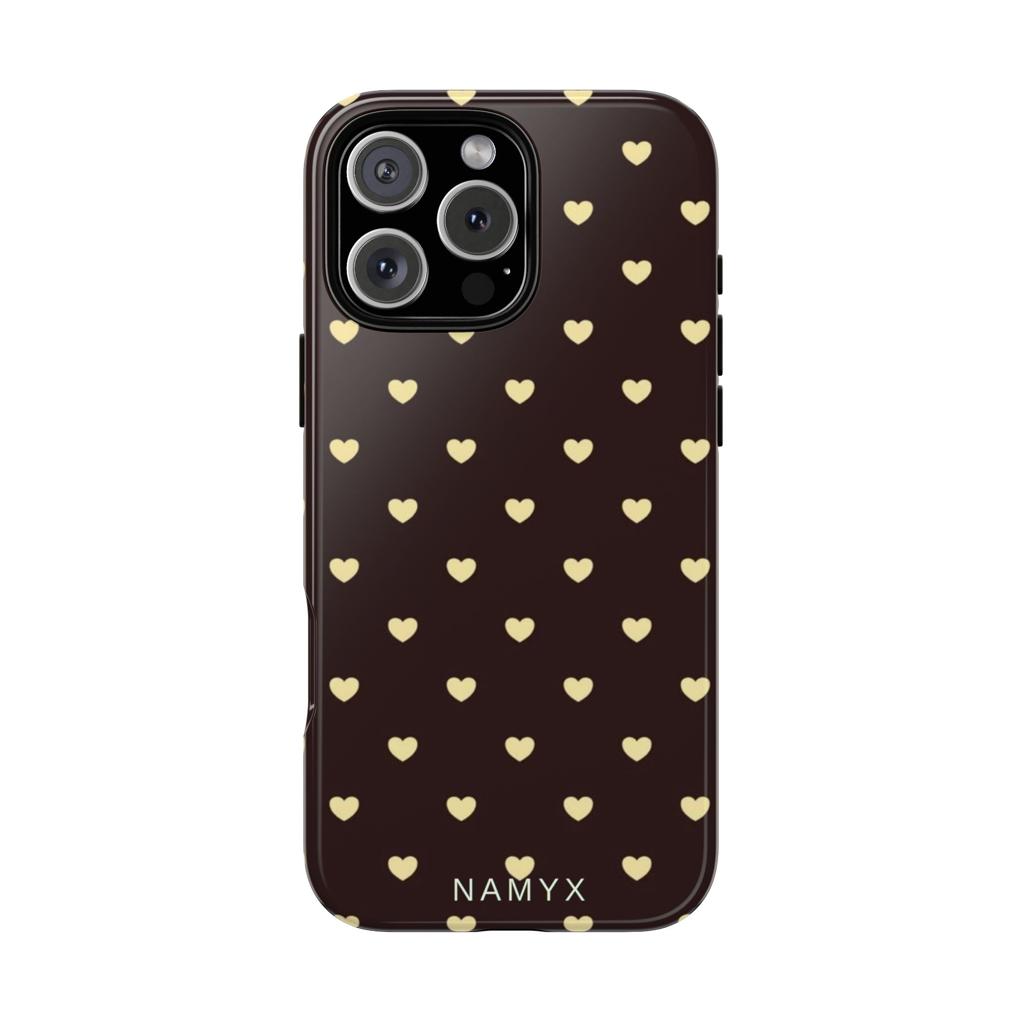 Tough Case — Brown Phone Case with Cream Heart Pattern