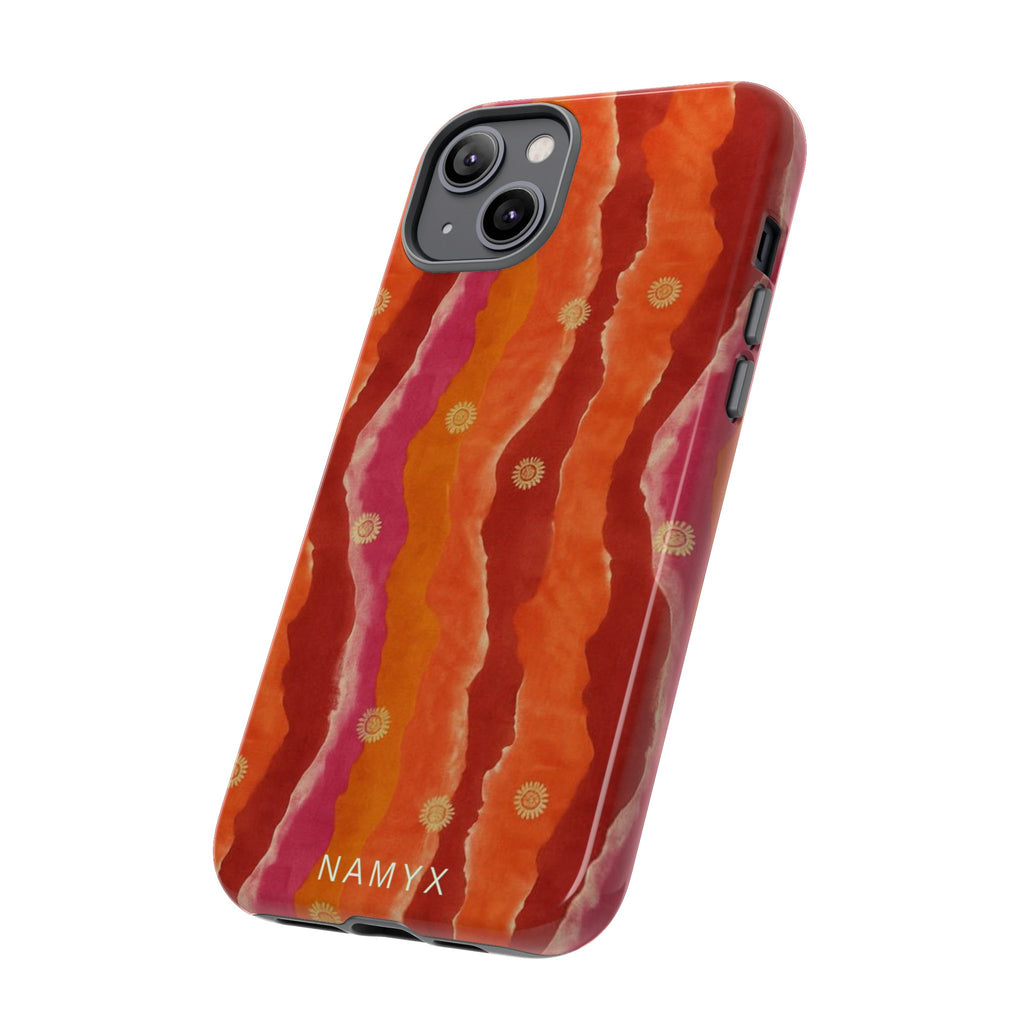 Abstract Red Waves Phone Case — Bold Orange & Pink Protective Tough Case