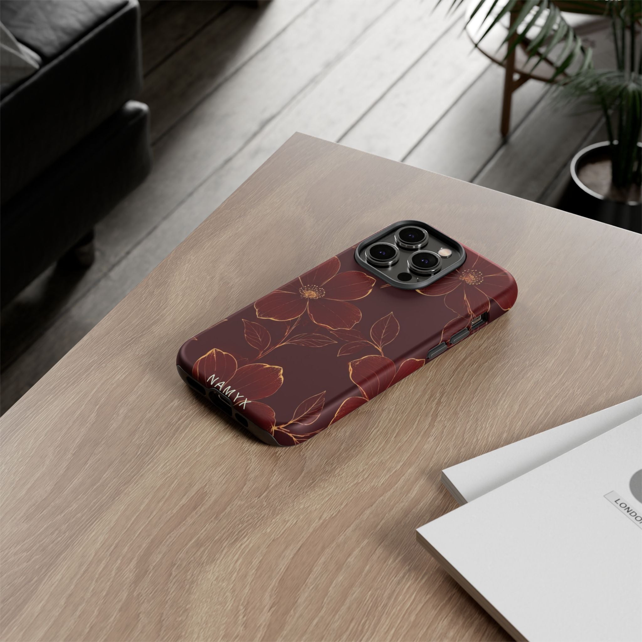 Floral Tough Case — Dark Red Botanical Phone Case