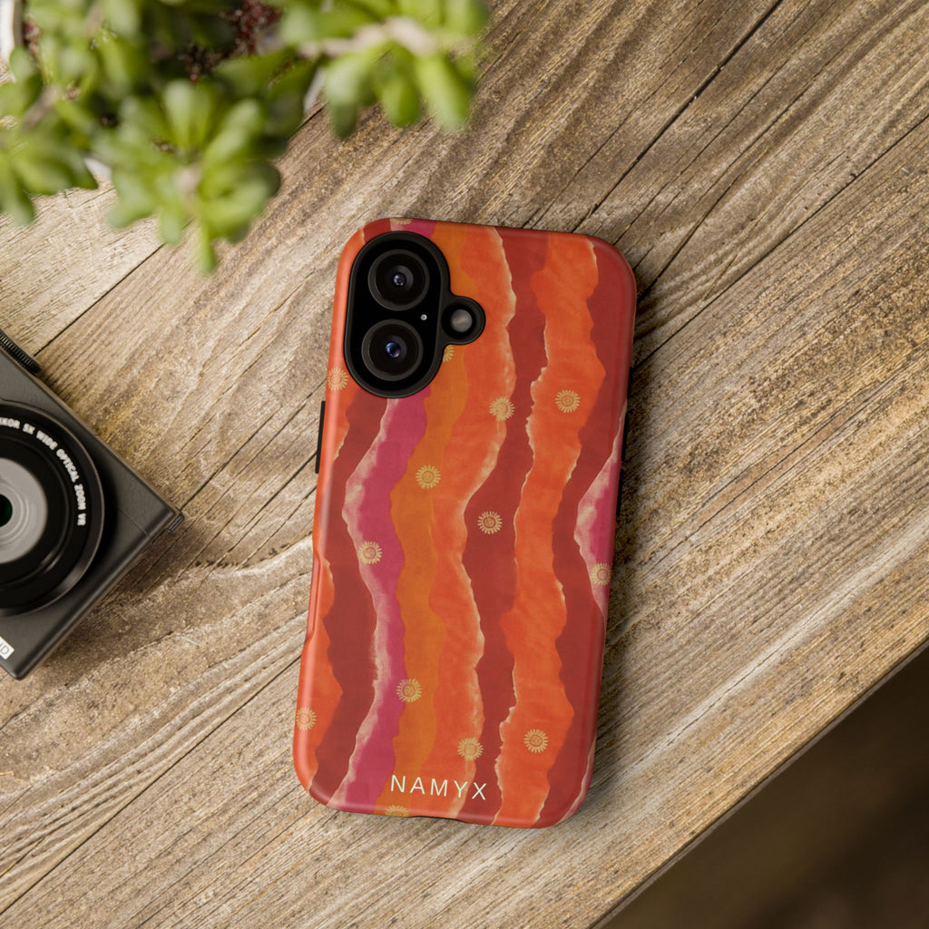 Abstract Red Waves Phone Case — Bold Orange & Pink Protective Tough Case