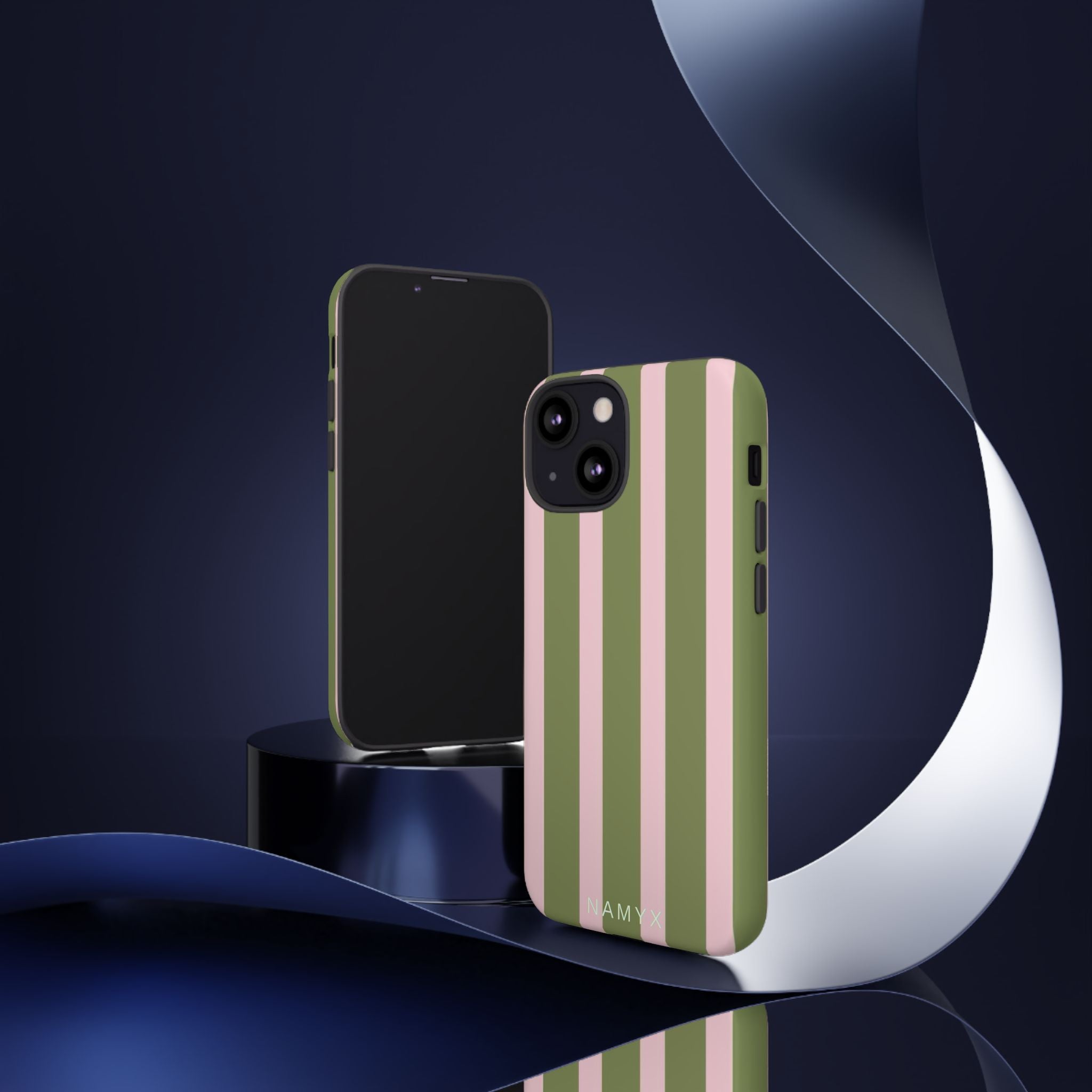 Striped Olive & Blush Tough Phone Case — Durable Protective Phone Cover