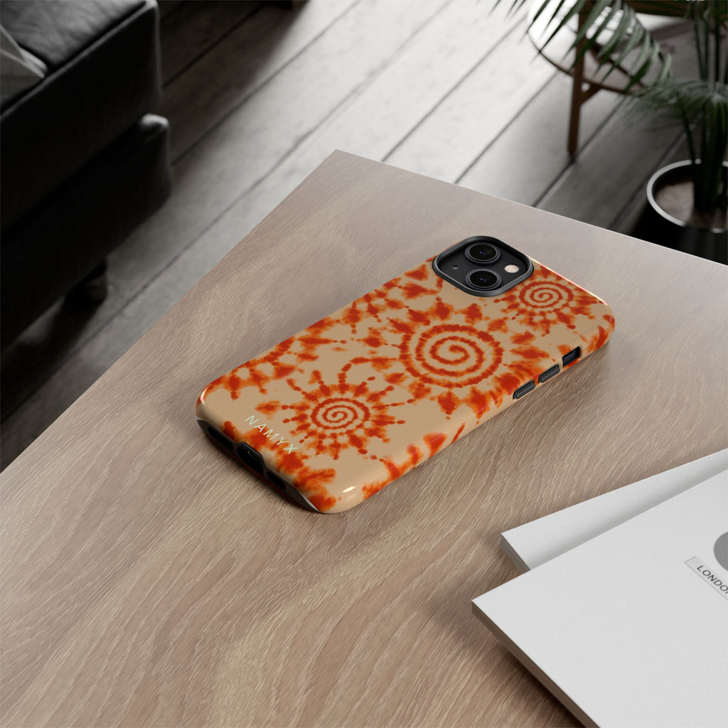 Tie-Dye Spiral Tough Phone Case — Orange Retro Protective Case