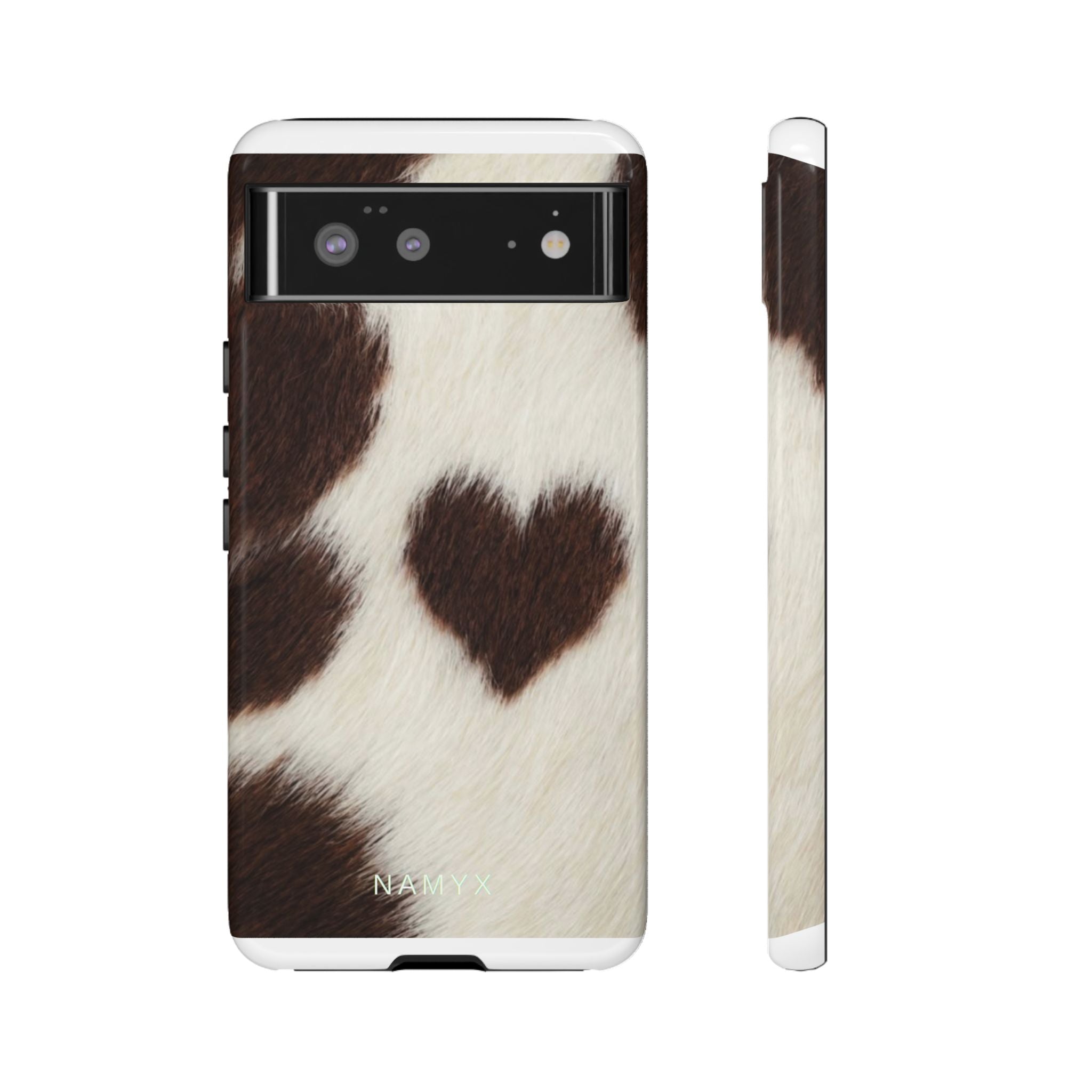 Cowhide Heart Phone Case — Cute Cow Print Protective iPhone Cover
