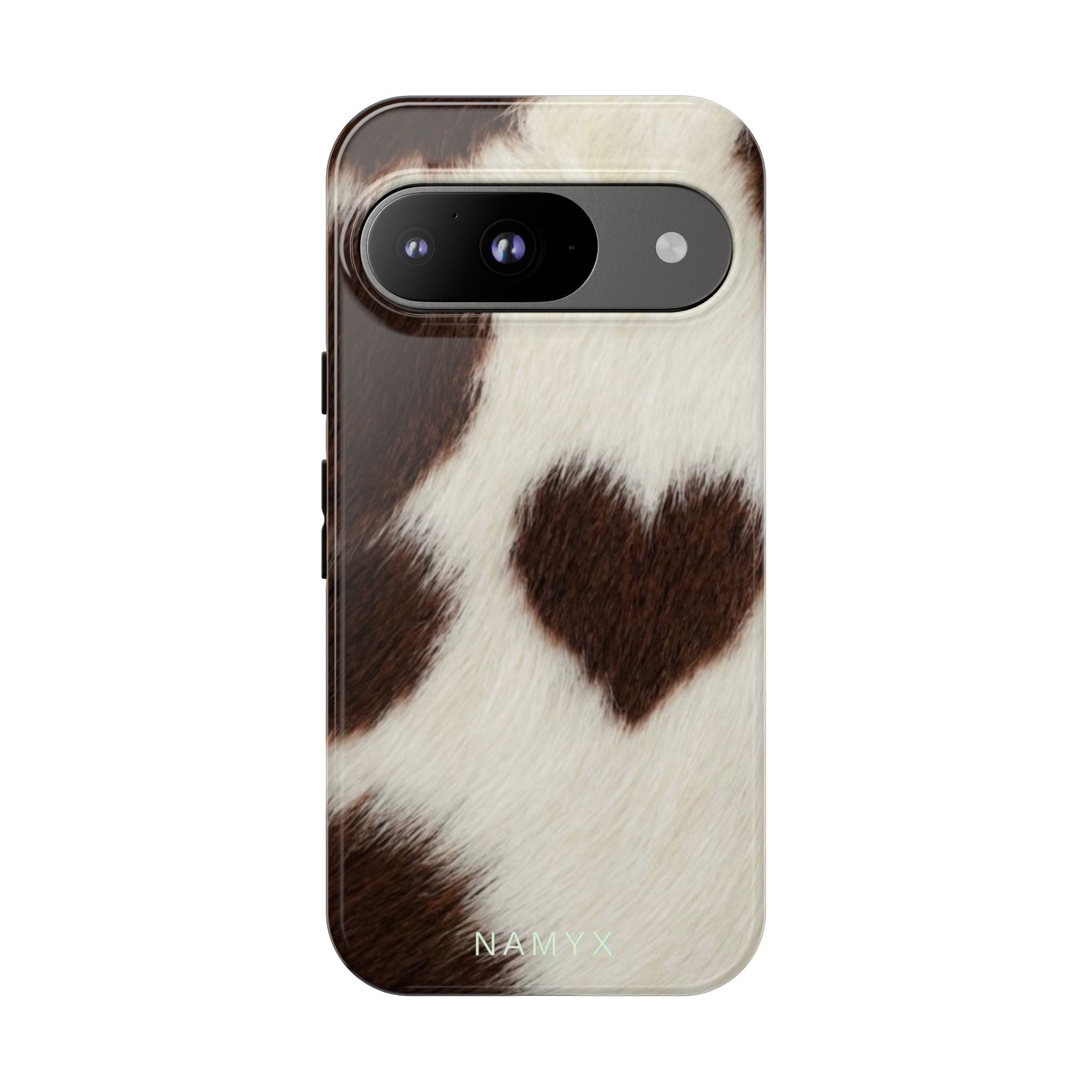 Cowhide Heart Phone Case — Cute Cow Print Protective iPhone Cover