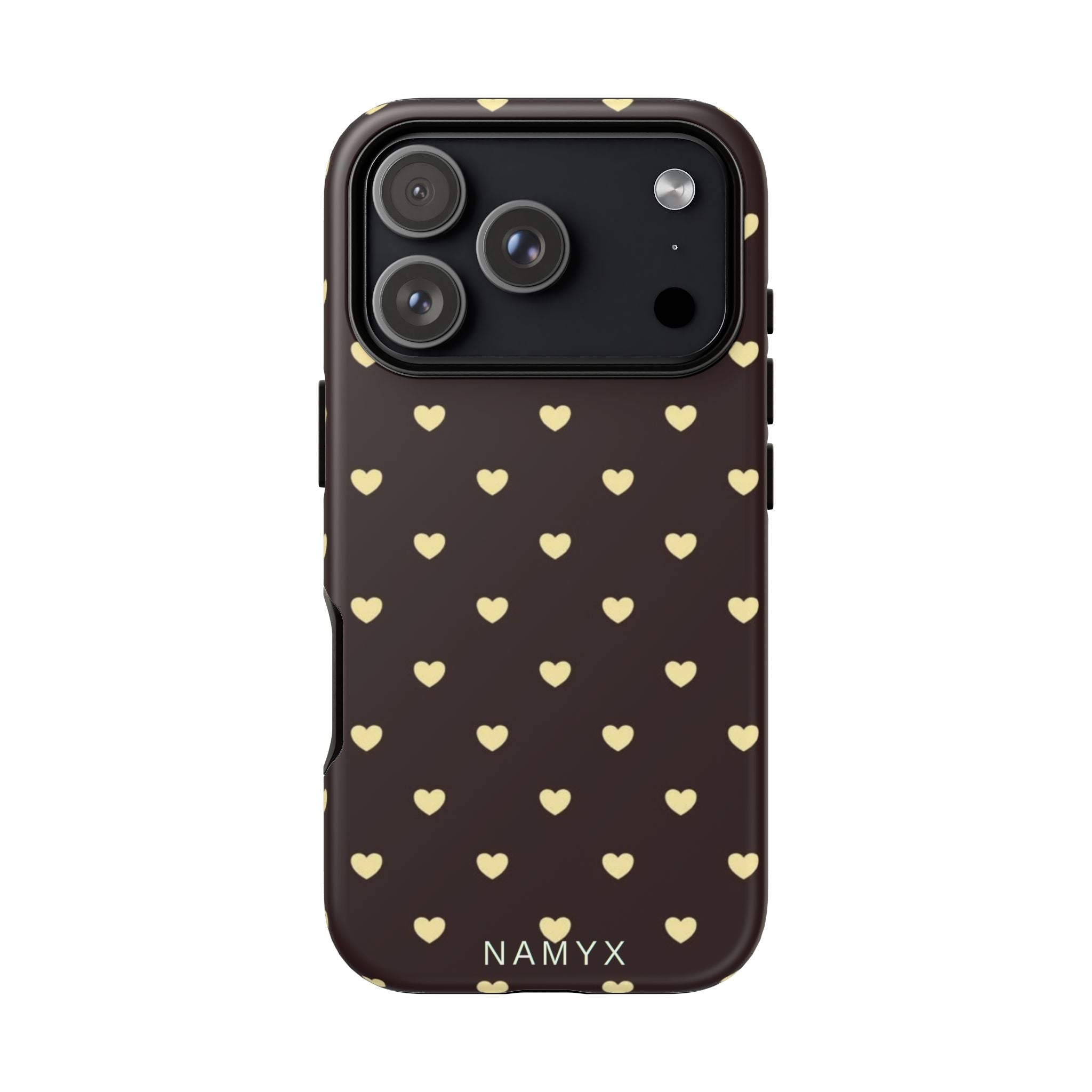 Tough Case — Brown Phone Case with Cream Heart Pattern