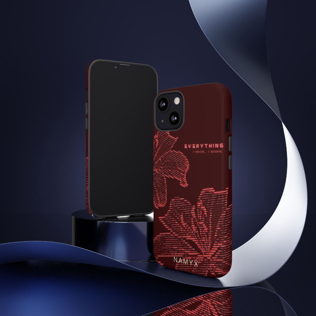 Floral Tough Phone Case — 'Everything' Burgundy Protective Cover